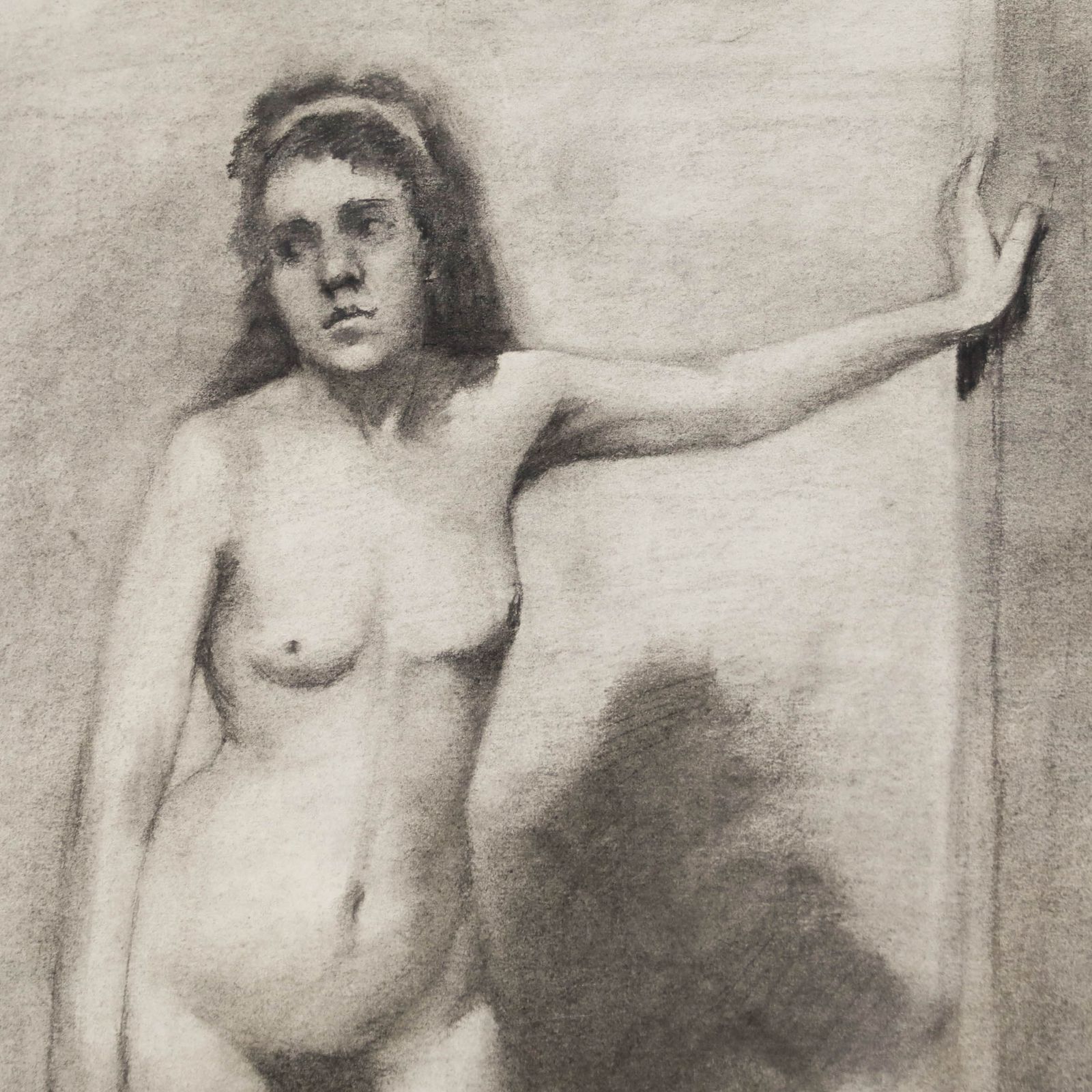 Malcolm Framed 20th Century Charcoal Drawing, Standing Nude photo Art
