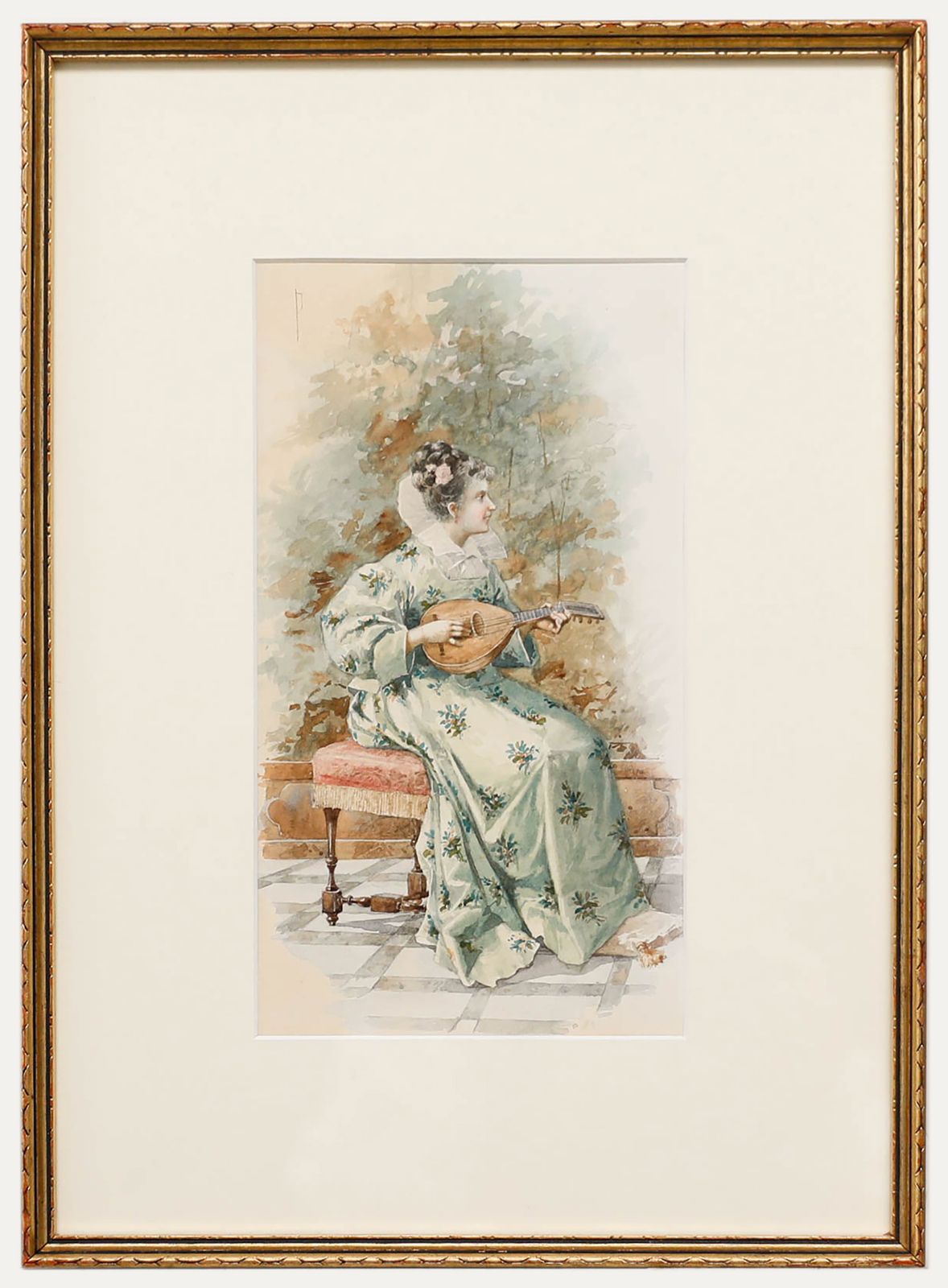 Manner Of Aurelio Roberti (1842 1915) Watercolour, Woman With A Lute