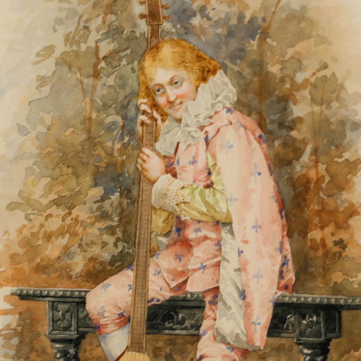 Manner Of Aurelio Roberti (1842 1915) Framed Watercolour, The Mandolin Player photo Art