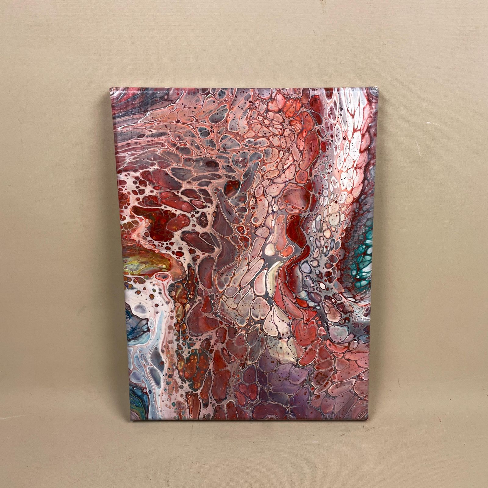 Vintage Marbled Painting Picture Original Artwork On Canvas Marble Pattern Wood Frame Painted Art Rectangle 31x22.7cm Wall Hanging Marbling