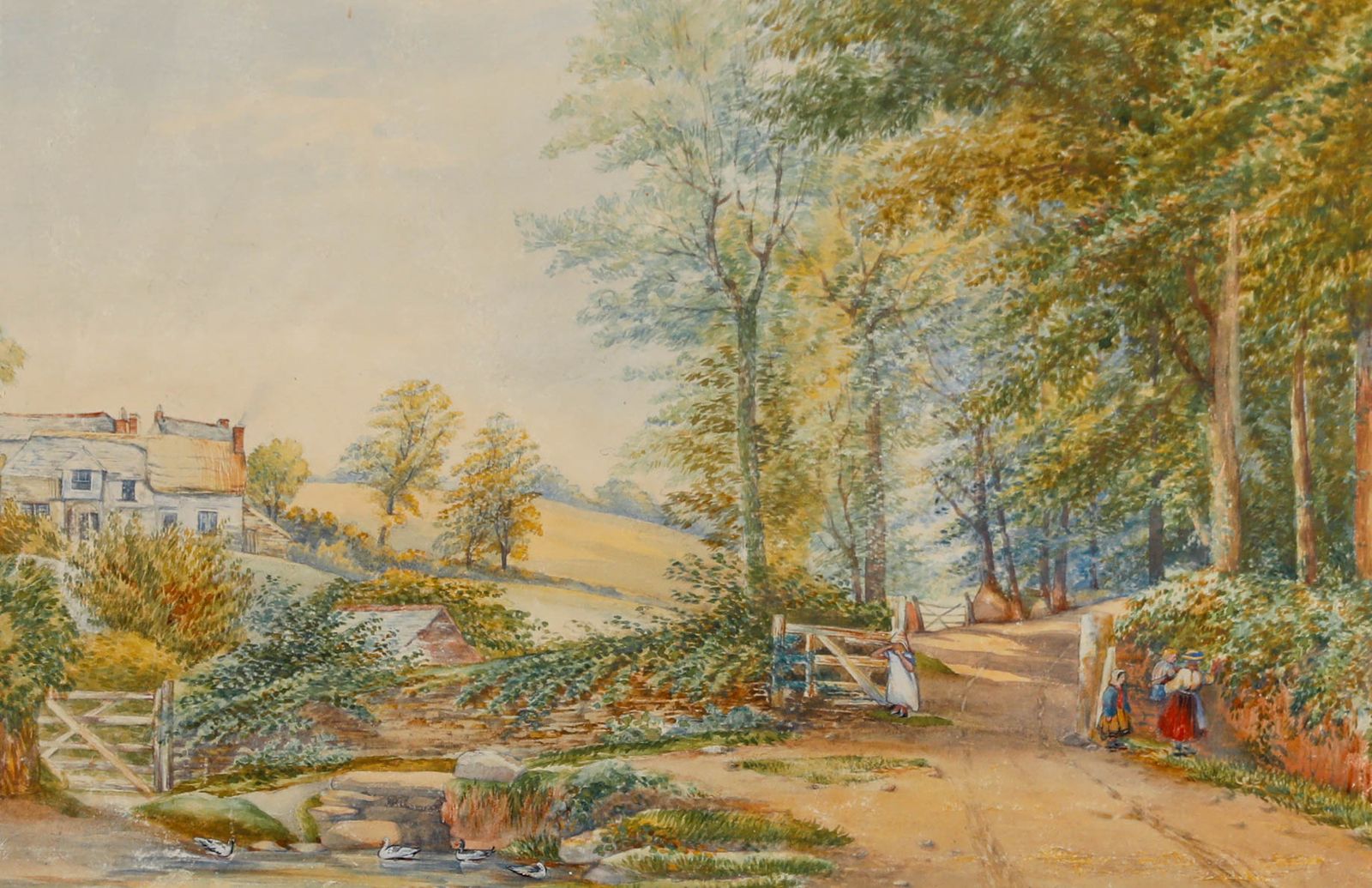 Framed Late 19th Century Watercolour Gathered By The Duck Pond photo furniture