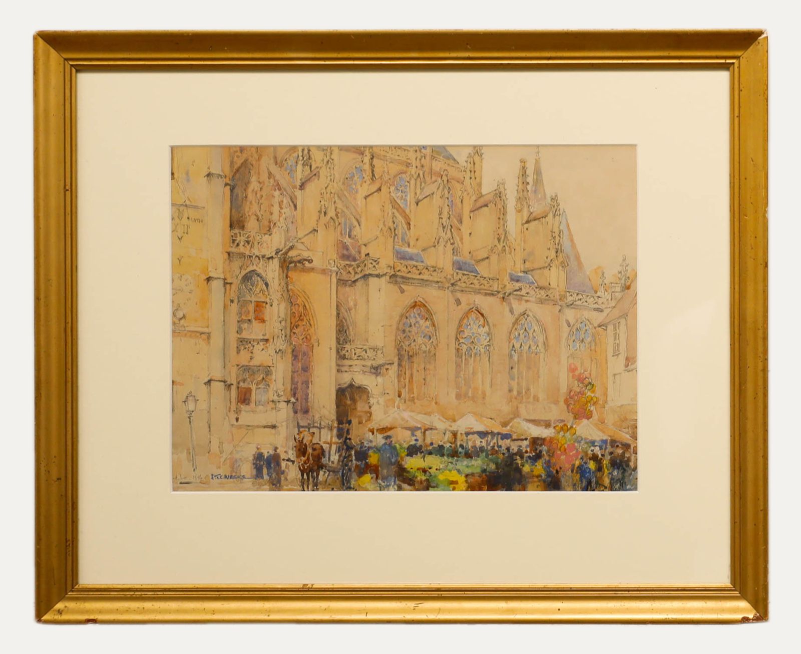 Sydney T. C. Weeks (1878 1945) Watercolour, Crowds At The Cathedral Market
