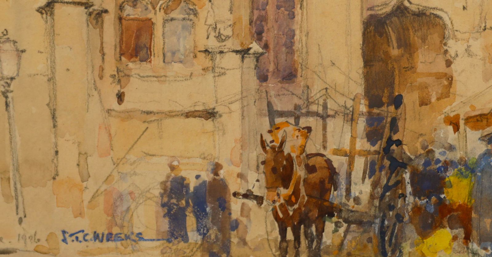 Sydney T. C. Weeks (1878 1945) Watercolour, Crowds At The Cathedral Market photo vinterior