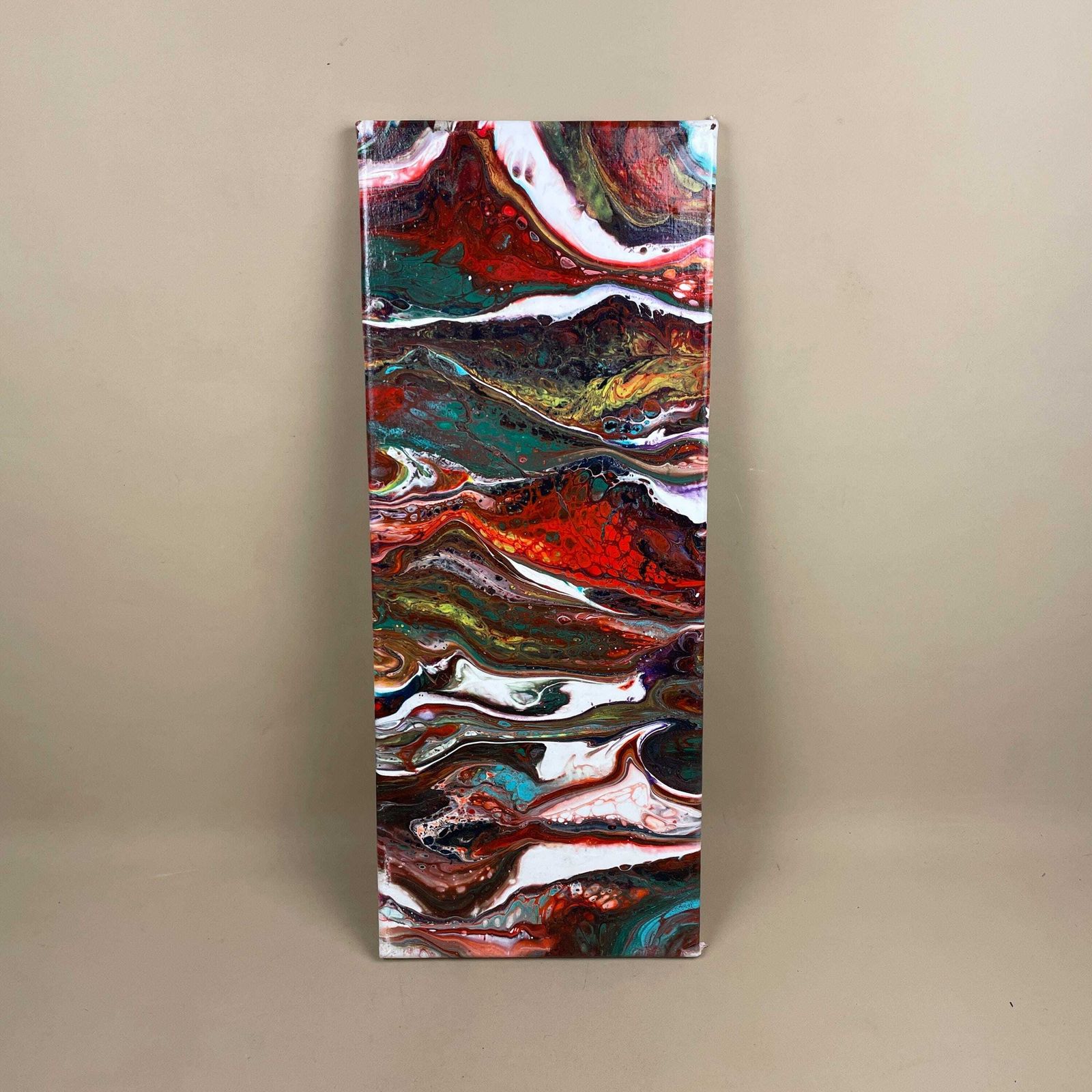 Vintage Marbled Painting Picture Original Artwork Canvas Marble Pattern Wood Frame Painted Art Rectangle 50.5x20.5cm Wall Hanging Marbling