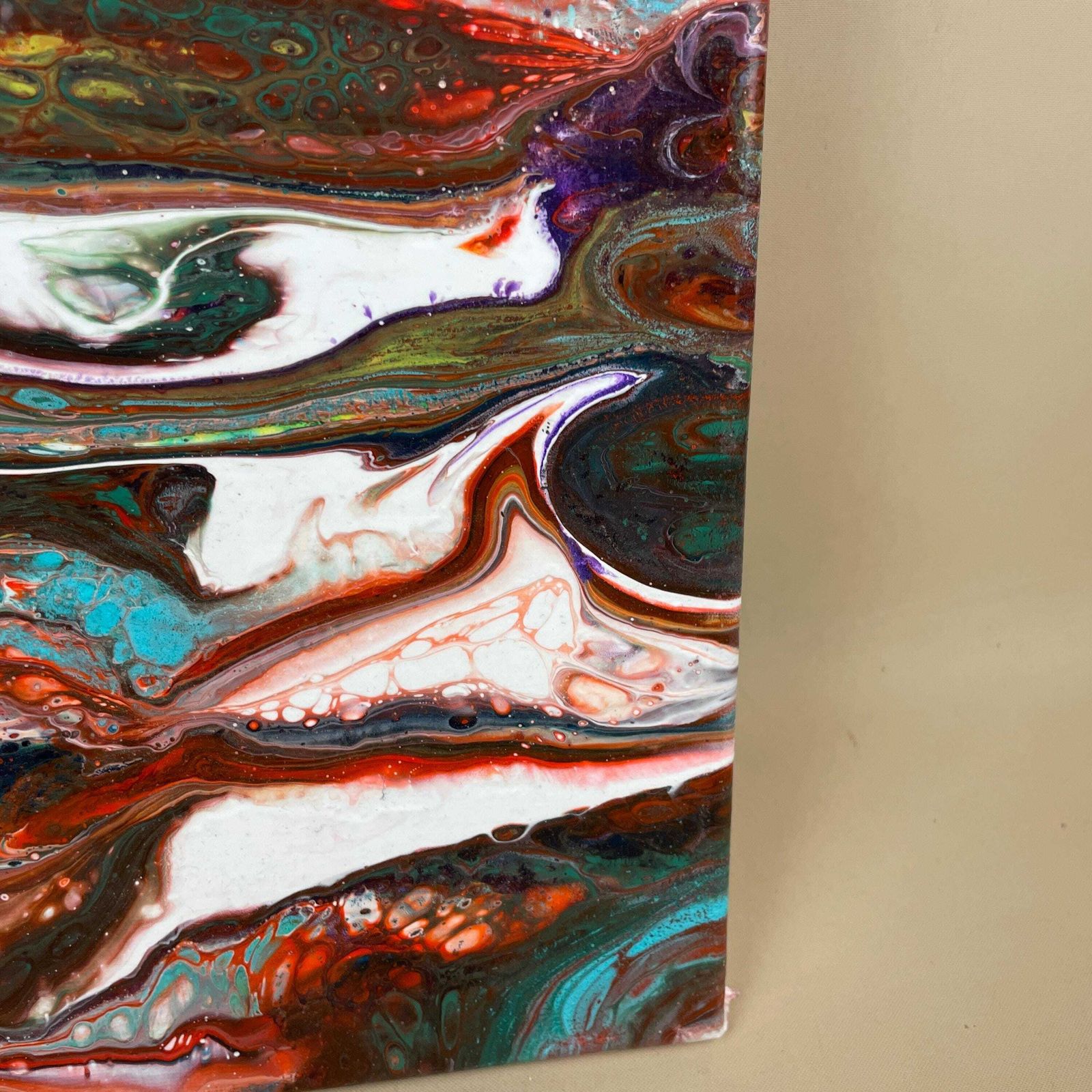 Vintage Marbled Painting Picture Original Artwork Canvas Marble Pattern Wood Frame Painted Art Rectangle 50.5x20.5cm Wall Hanging Marbling photo vintage