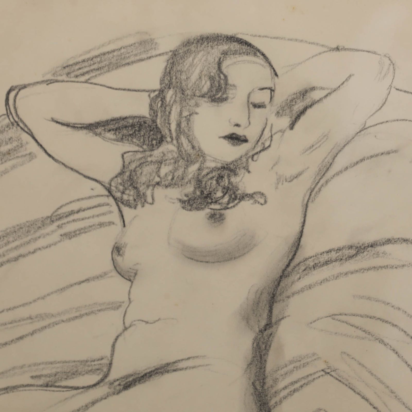 Beson  20th Century Graphite Drawing, Reclining Nude photo Art