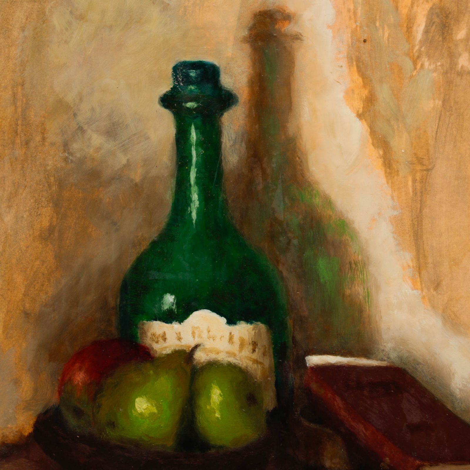20th Century Oil Green Bottle And Fruit photo Art