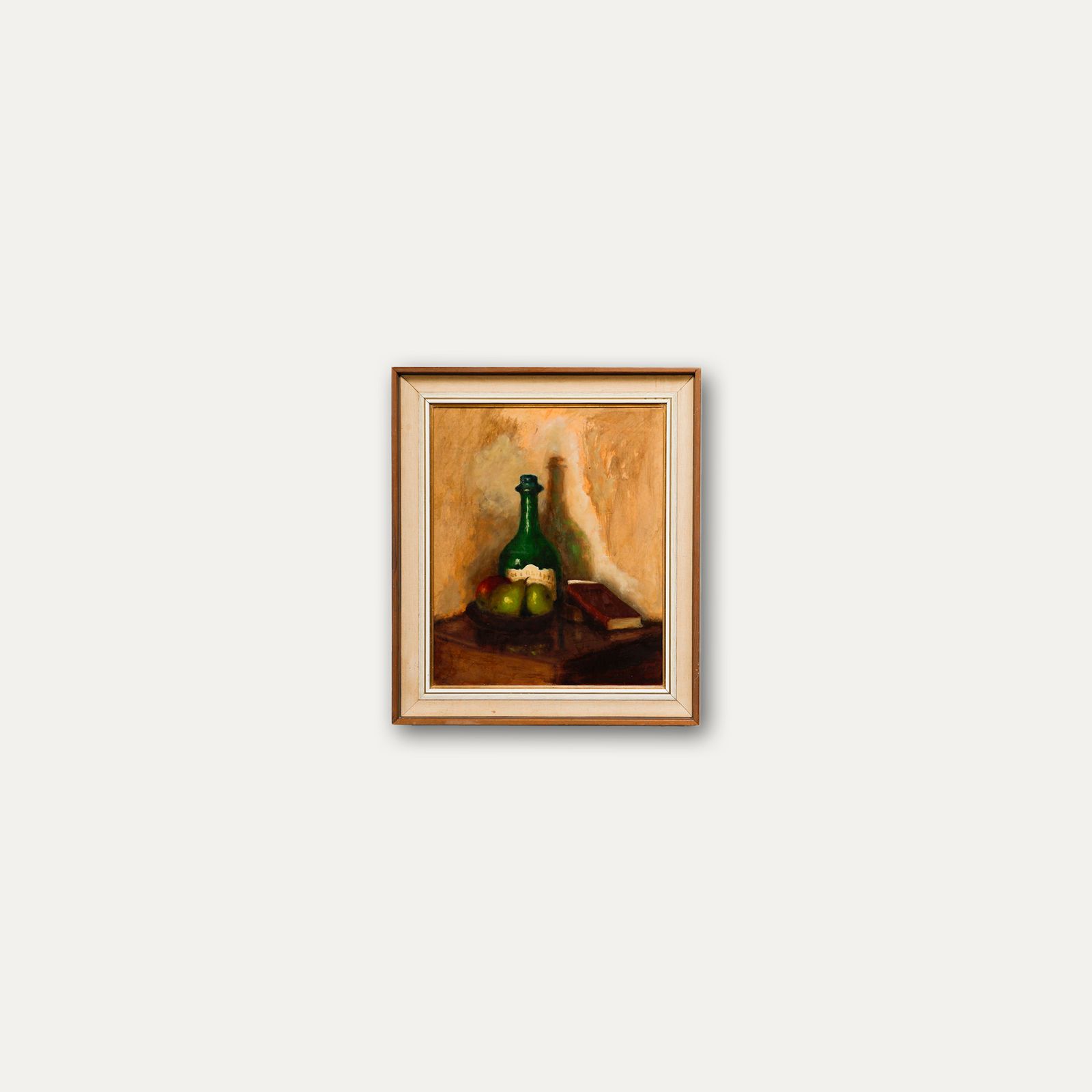 20th Century Oil Green Bottle And Fruit photo buy