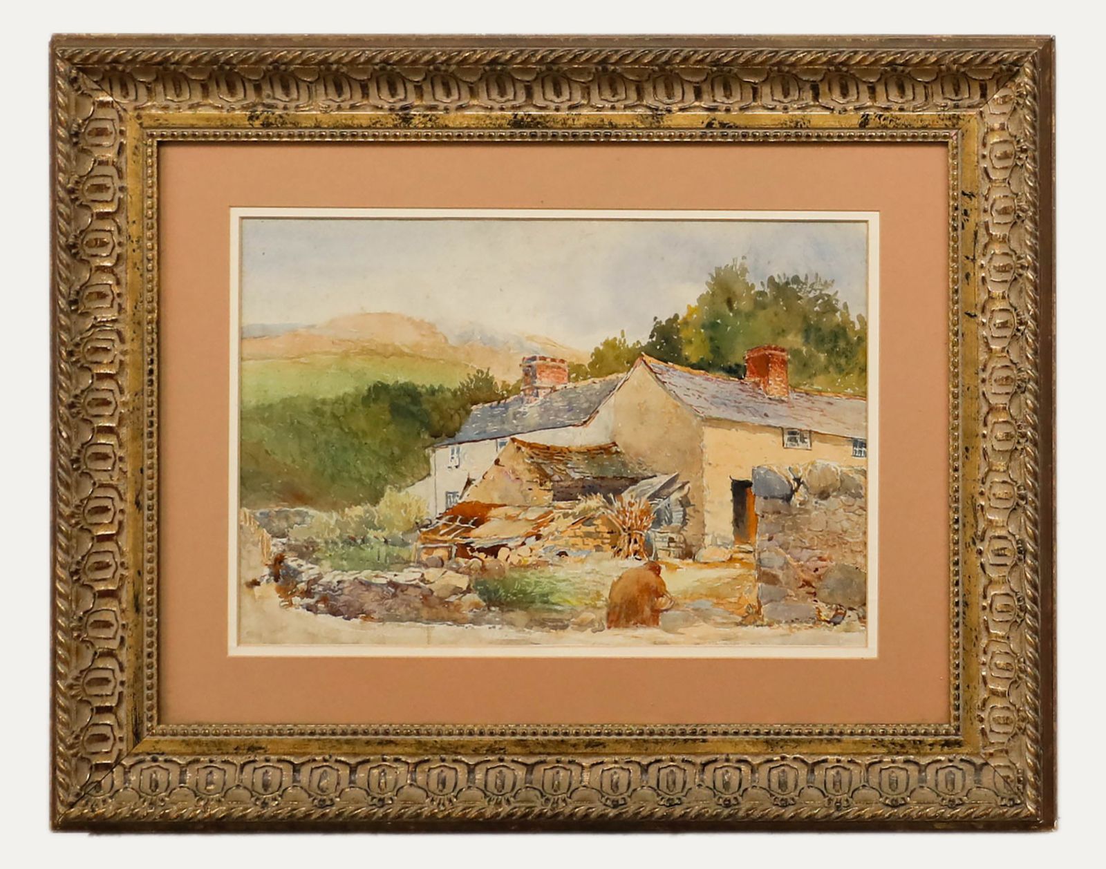 Framed Early 20th Century Watercolour Farm In The Welsh Mountains