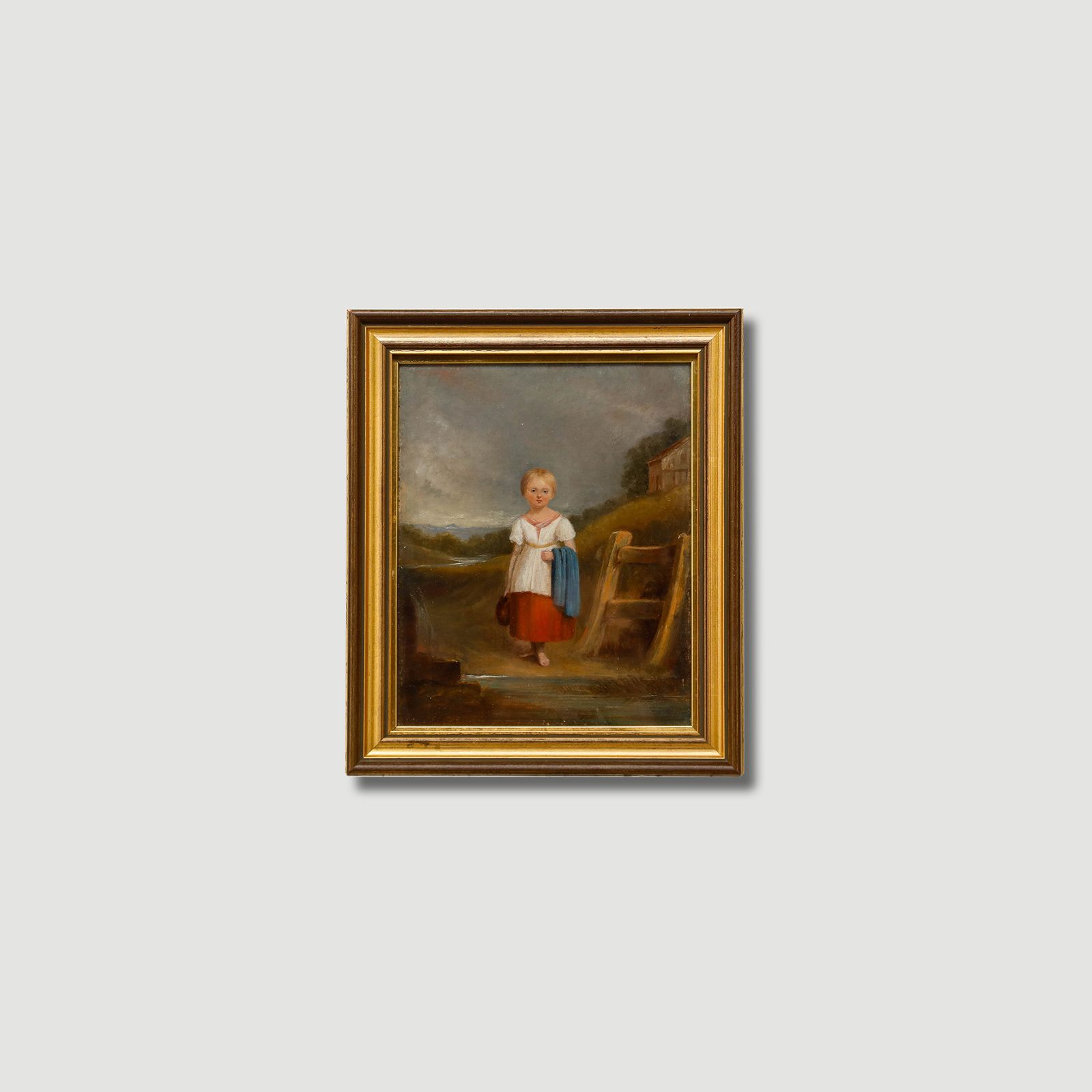 Fine English School 19th Century Oil Portrait Of A Girl Fetching Water photo vinterior