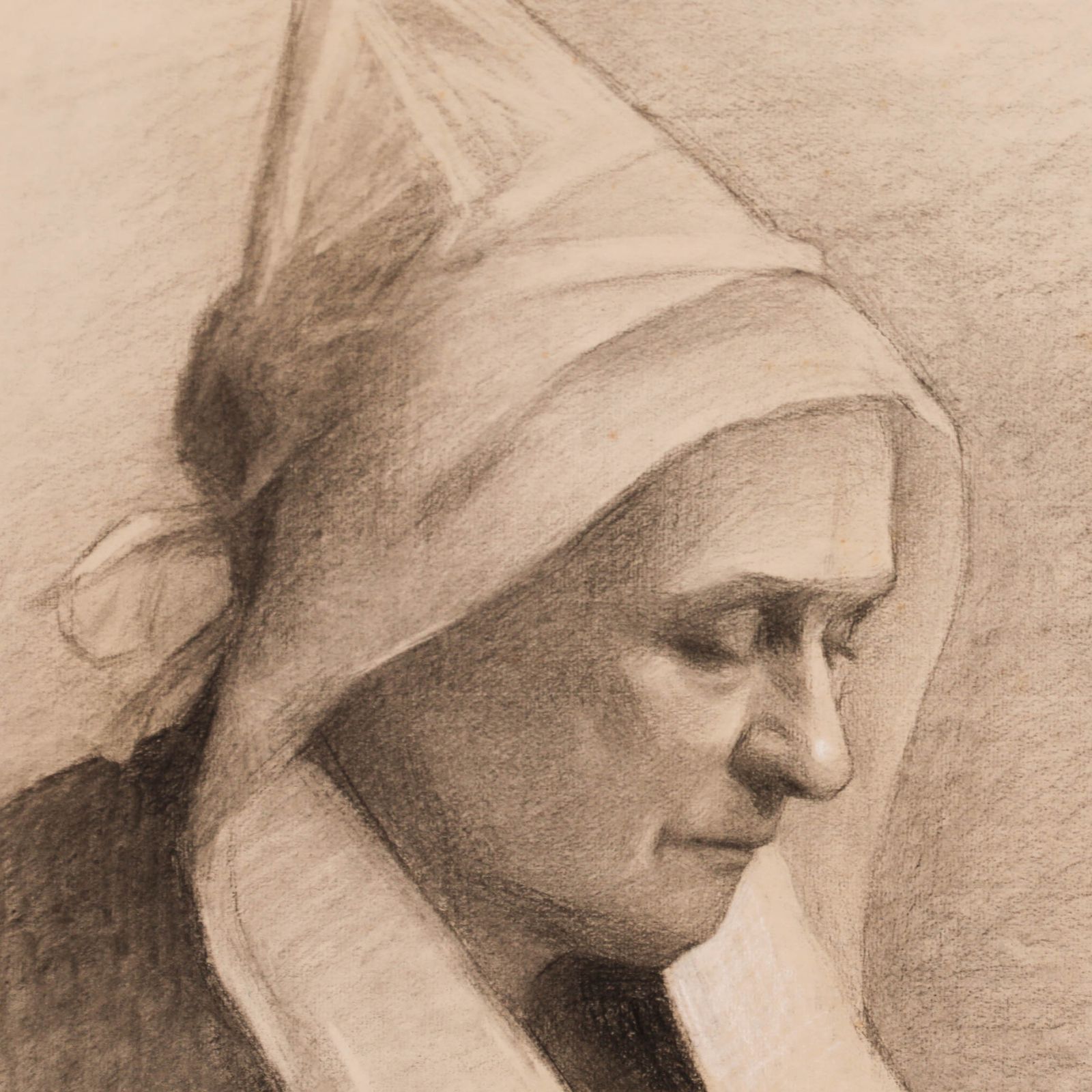 G. Querville Early 20th Century Graphite Drawing, Nun At Prayer photo Art