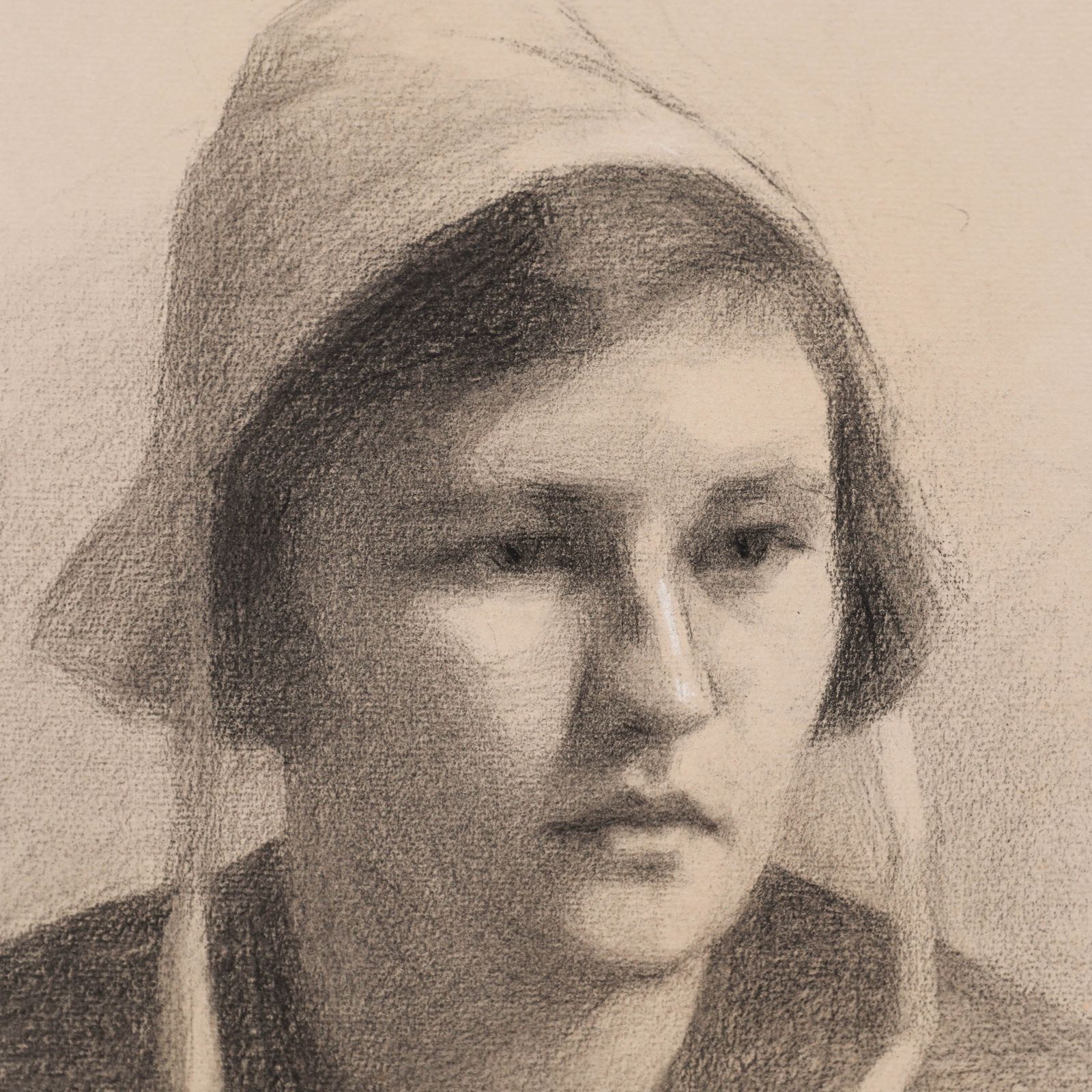 G. Querville 1938 Graphite Drawing, Dutch Woman photo for sale