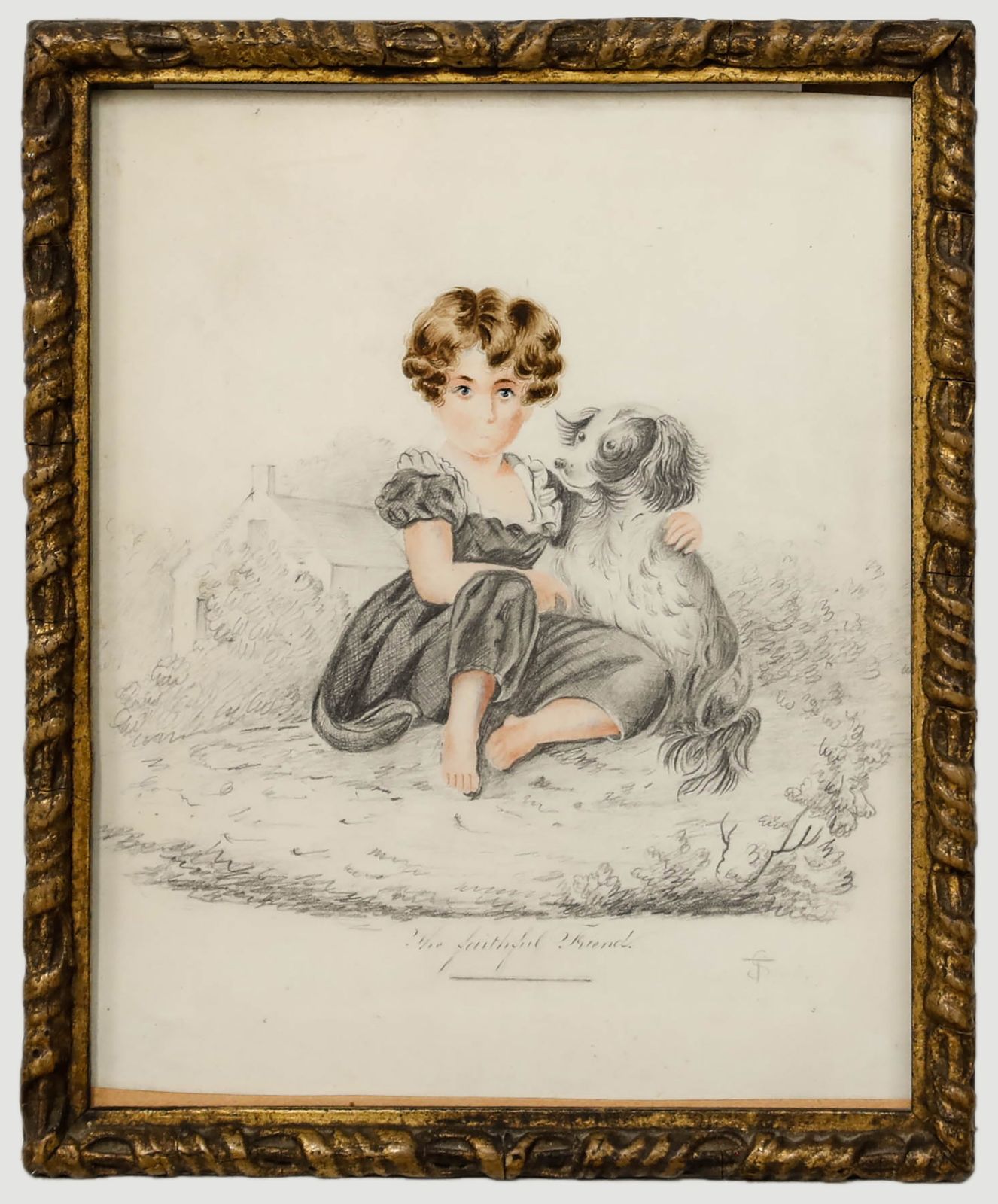 Early 20th Century Graphite Drawing The Faithful Friend