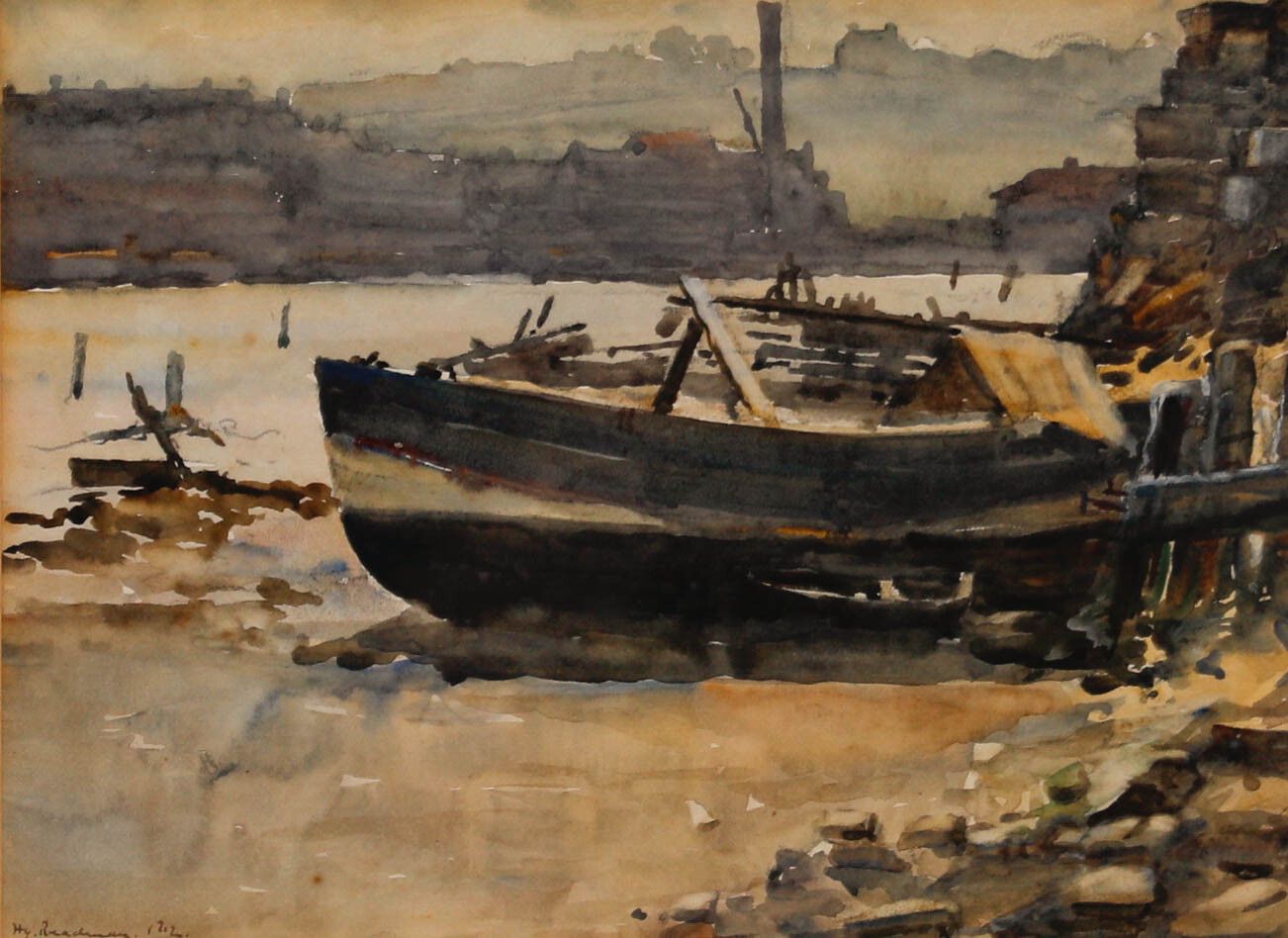 Henry Readman  1912 Watercolour, Beached Fishing Boat photo furniture
