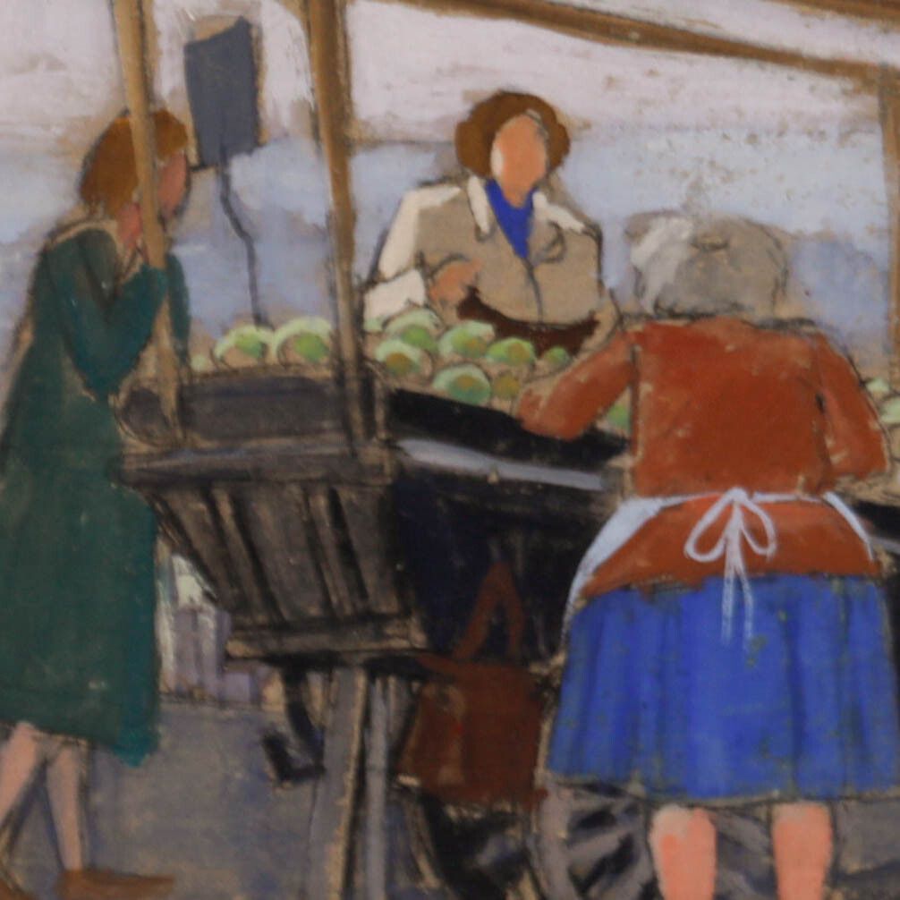 Georges Pacouil (1903 1996) Framed Mid 20th Century Gouache, The Fruit Cart photo Art