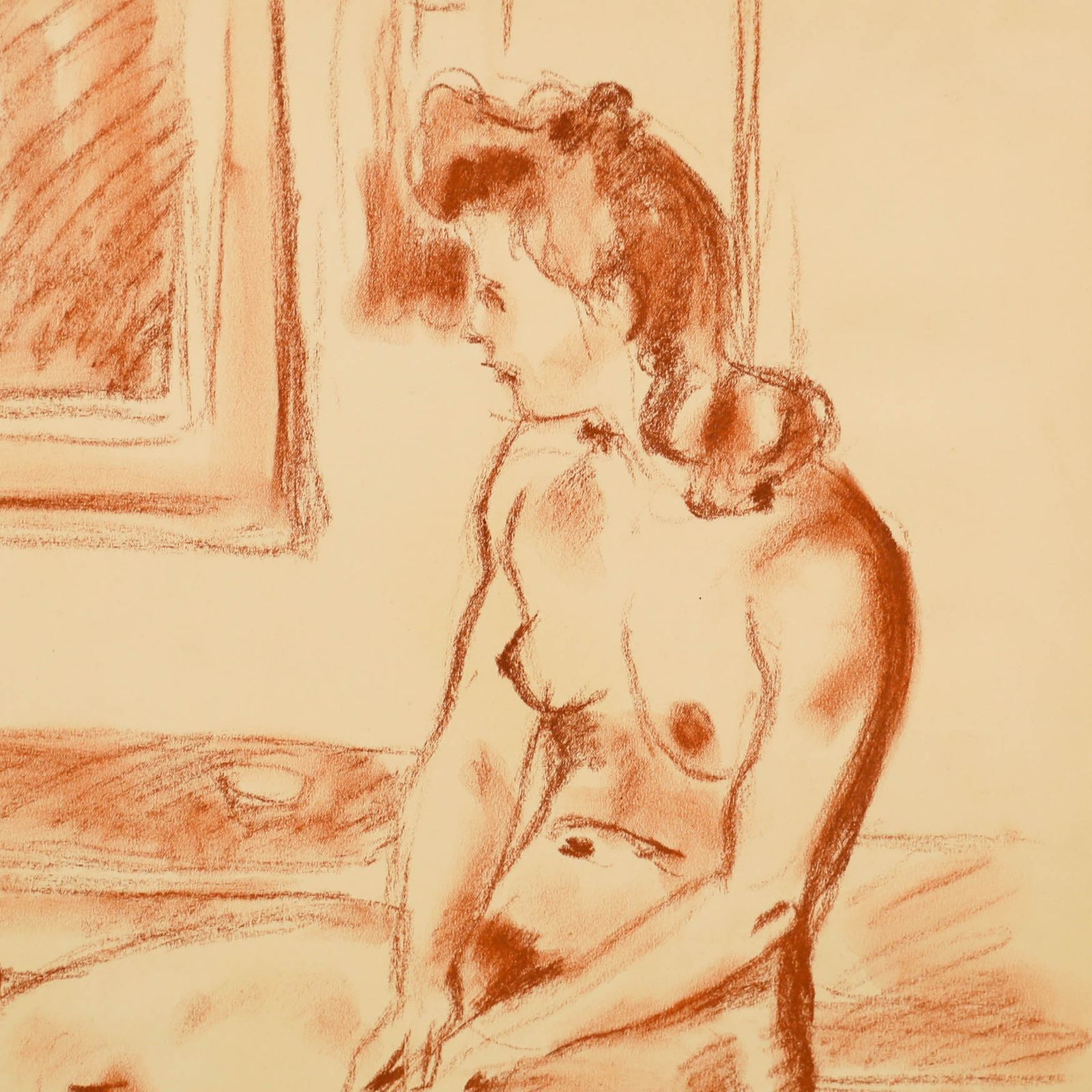 Georges Pacouil (1903 1996) Mid 20th Century Sanguine, Nude In The Studio photo Art