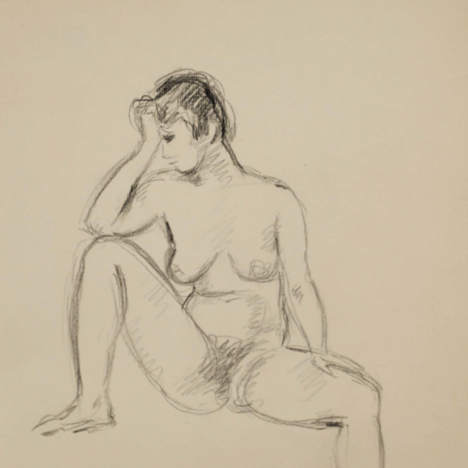 Georges Pacouil (1903 1996) Mid 20th Century Charcoal Drawing, Nude Study photo Art