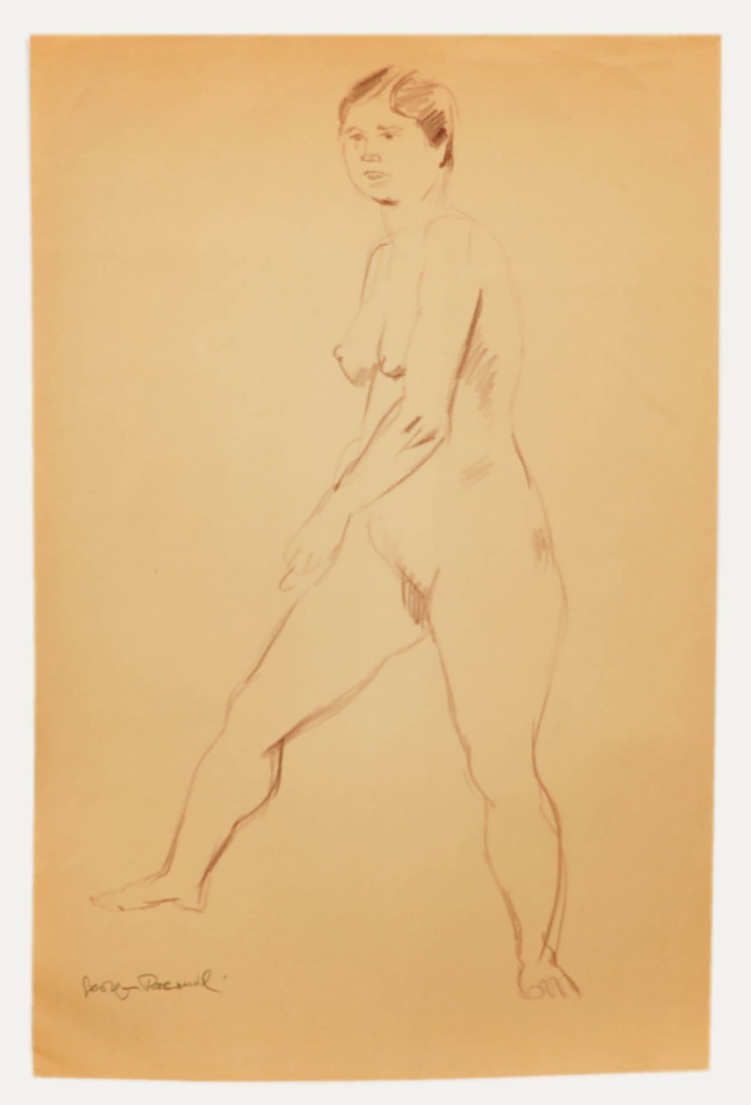 Georges Pacouil (1903 1996) Mid 20th Century Pastel, Nude Mid Stride photo furniture