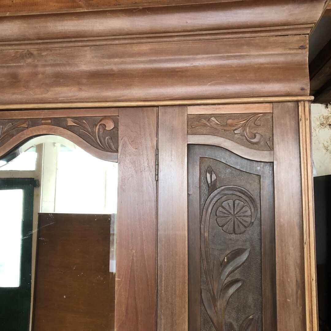Antique Satinwood Tall Mirrored Cupboard Over Drawers 1910s photo furniture