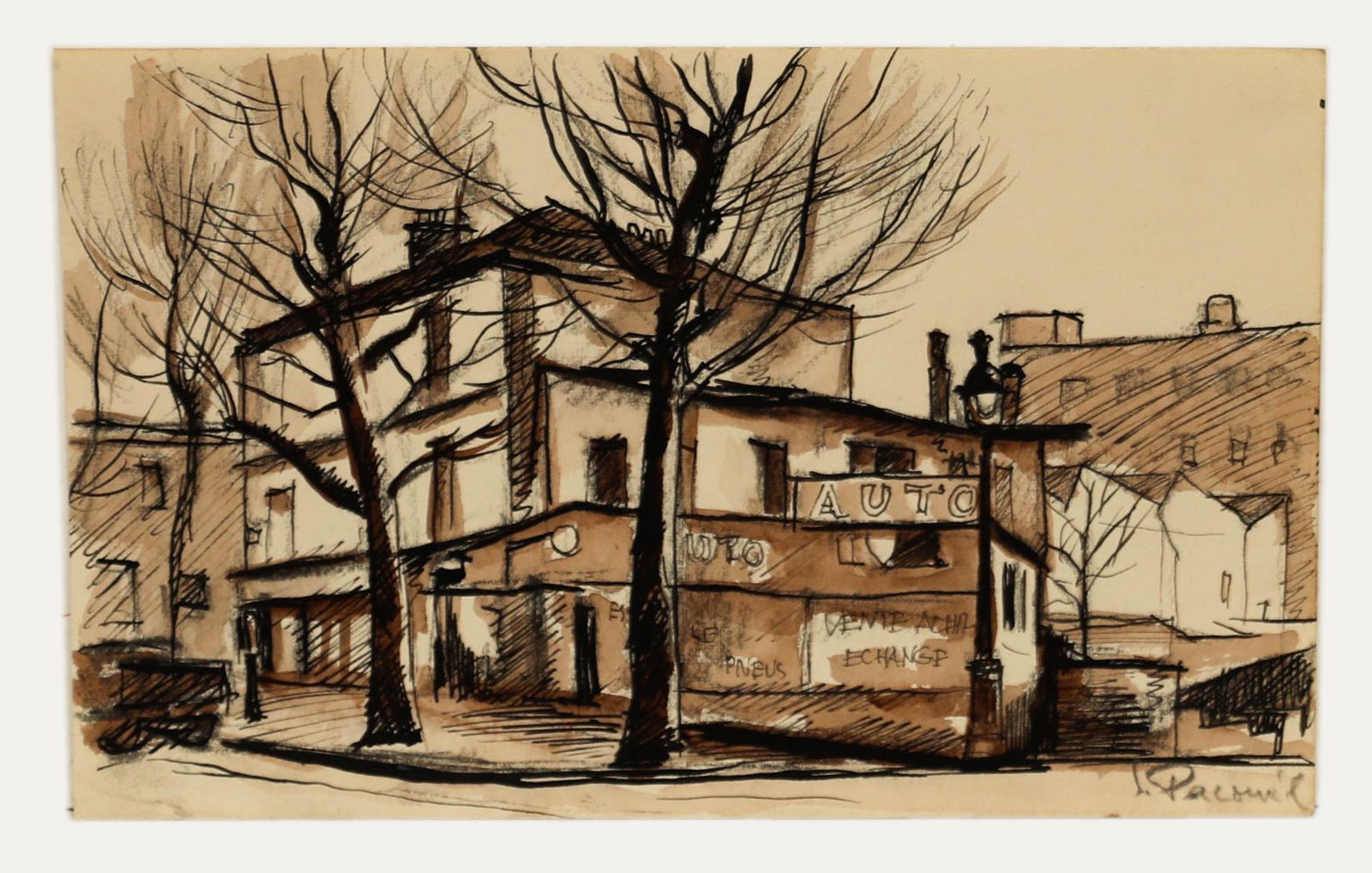 Georges Pacouil (1903 1996) Mid 20th Century Watercolour, The Car Dealership I photo furniture