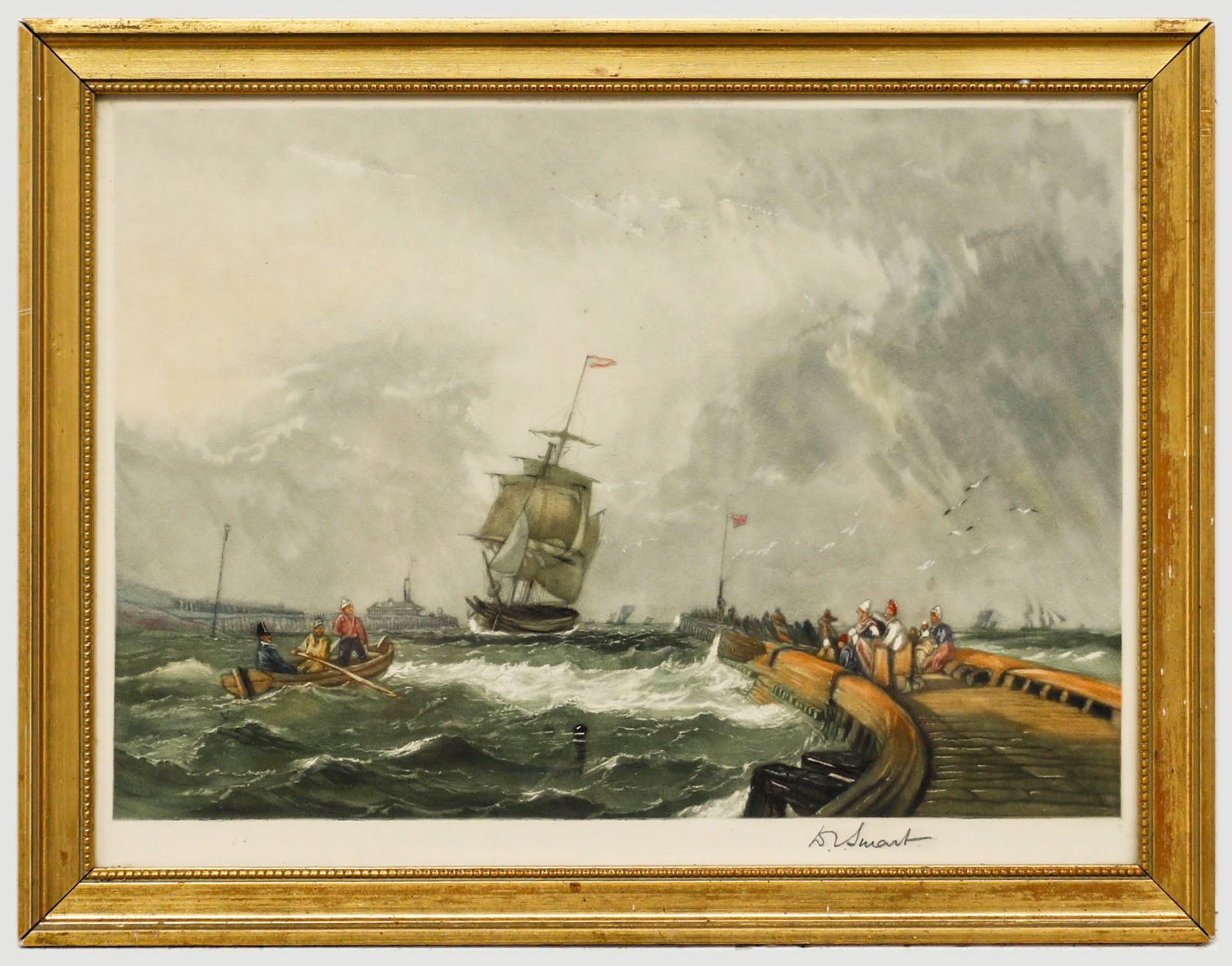 W. Swan 19th Century Aquatint, Storm At The Boardwalk