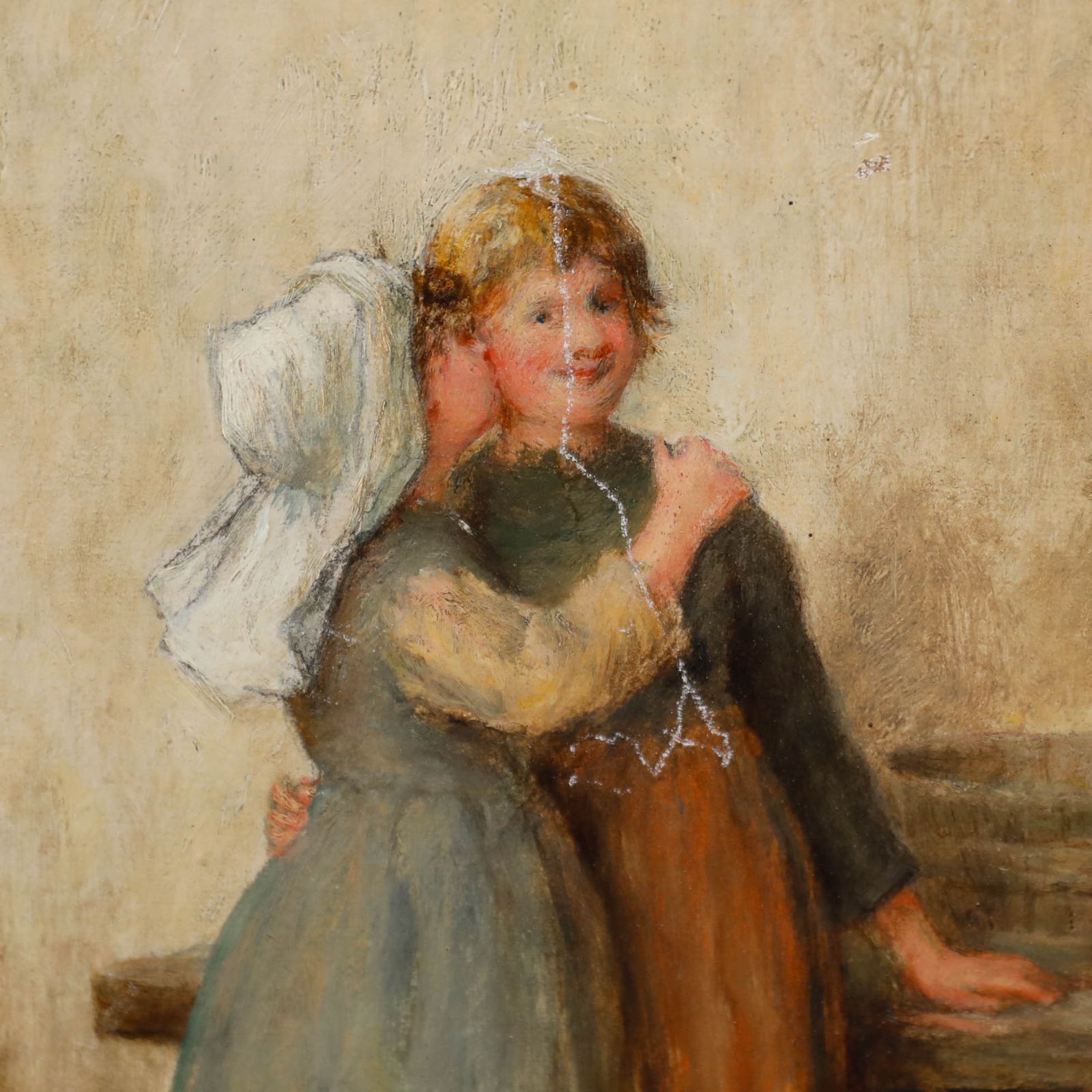 Francis R. Stock (Fl.1875 1884) Late 19th Century Oil, A Kiss For Sister photo Art