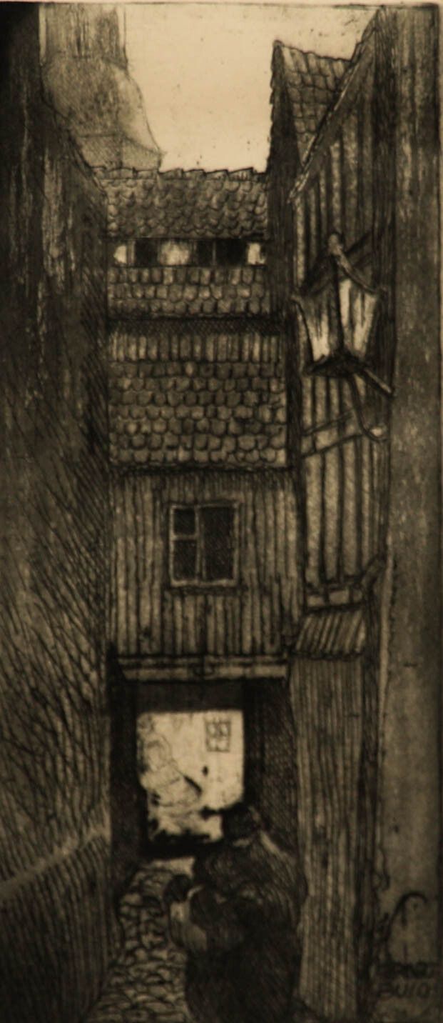 Ernst Busch Early 20th Century Etching, Back Alley In Berlin