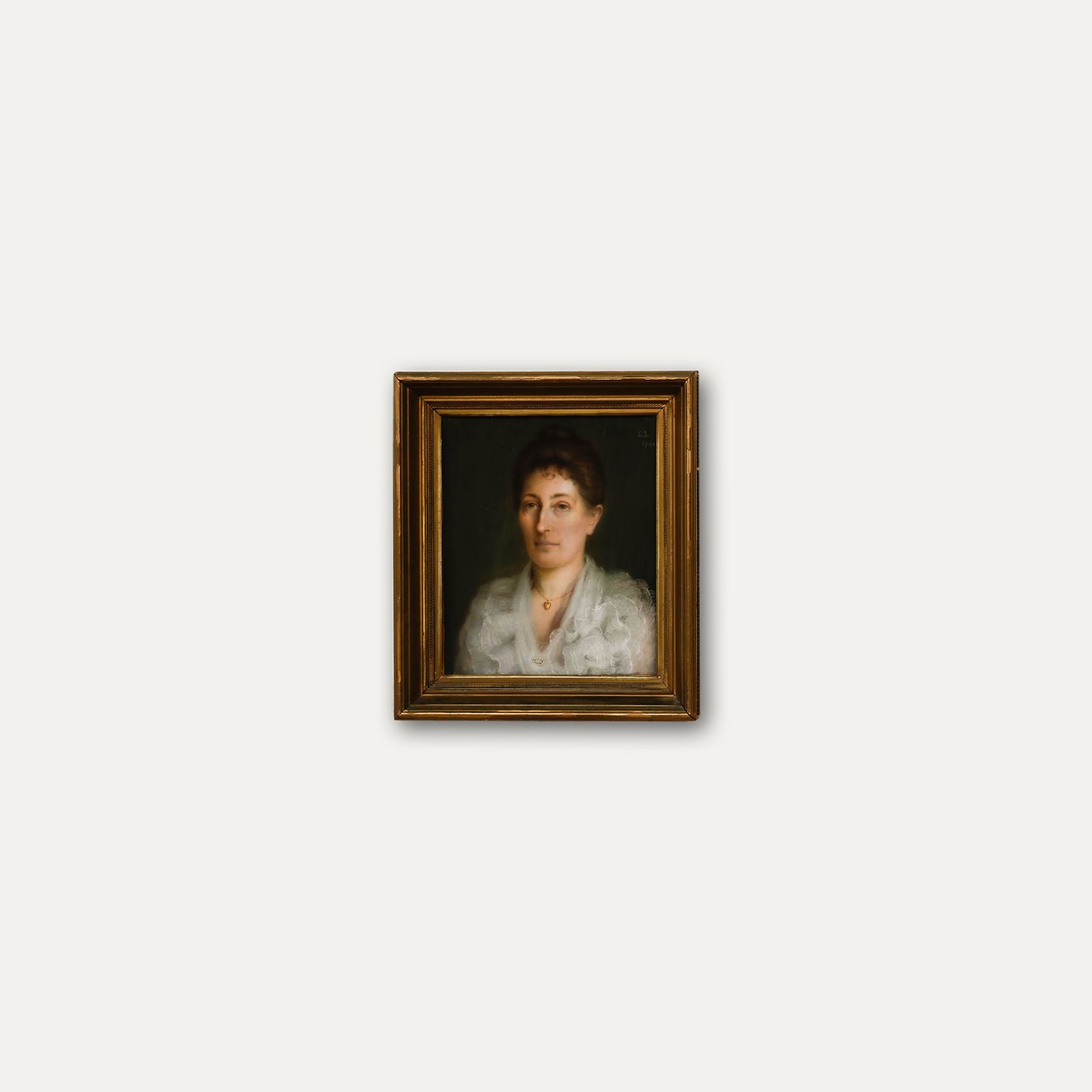 E. L.  English School 1901 Pastel, Lady With The Heart Shaped Locket photo vinterior