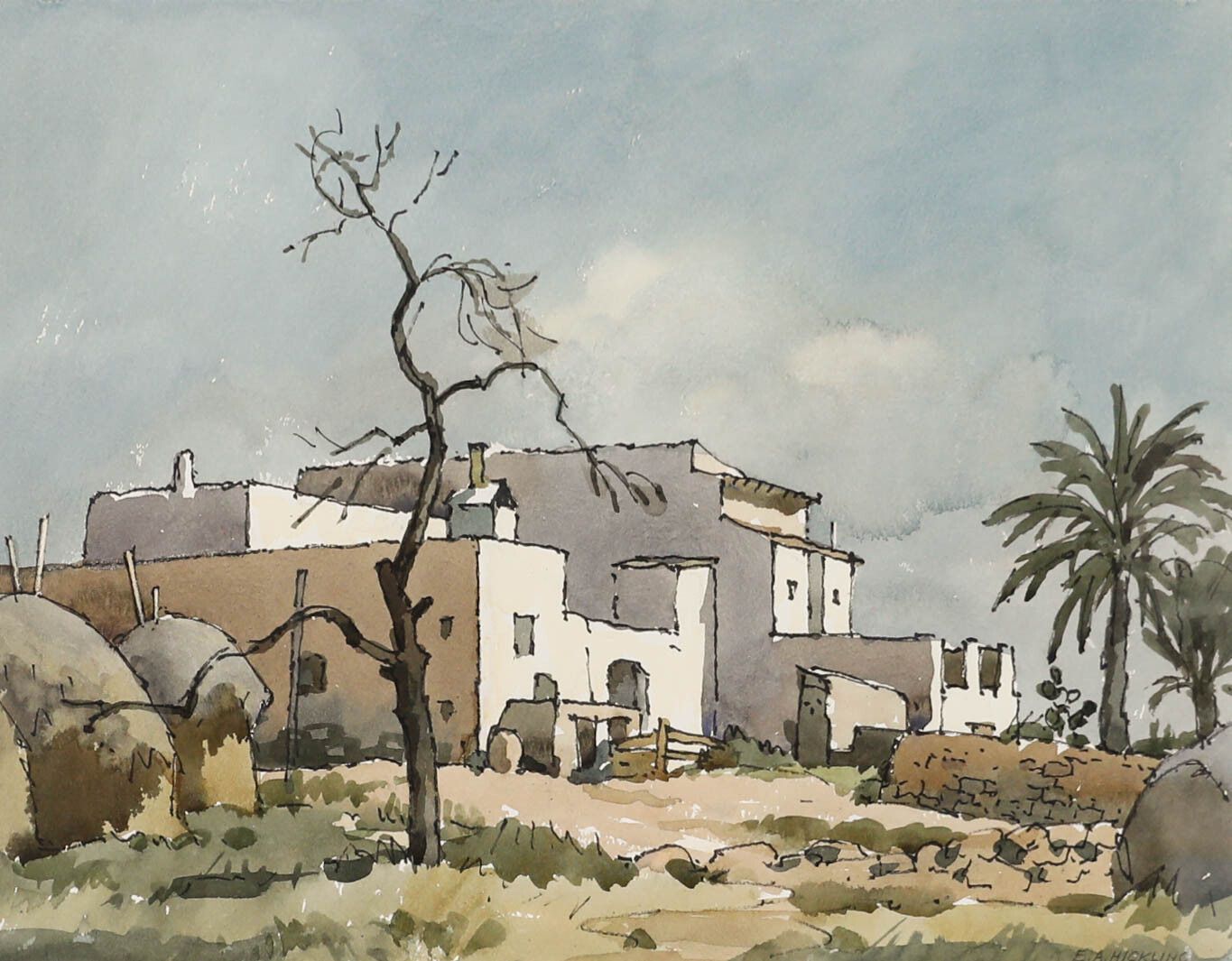 Edward Albert Hickling (1913 1998) Watercolour, View Of The Villa photo furniture