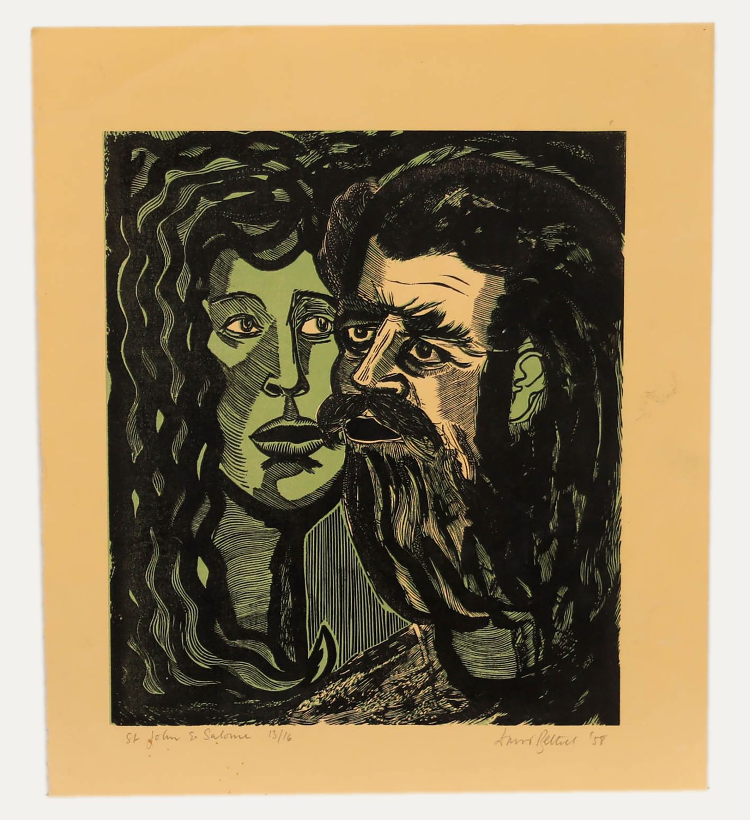 David Bethel (1923 2006) Mid 20th Century Linoprint, John And Salome photo furniture