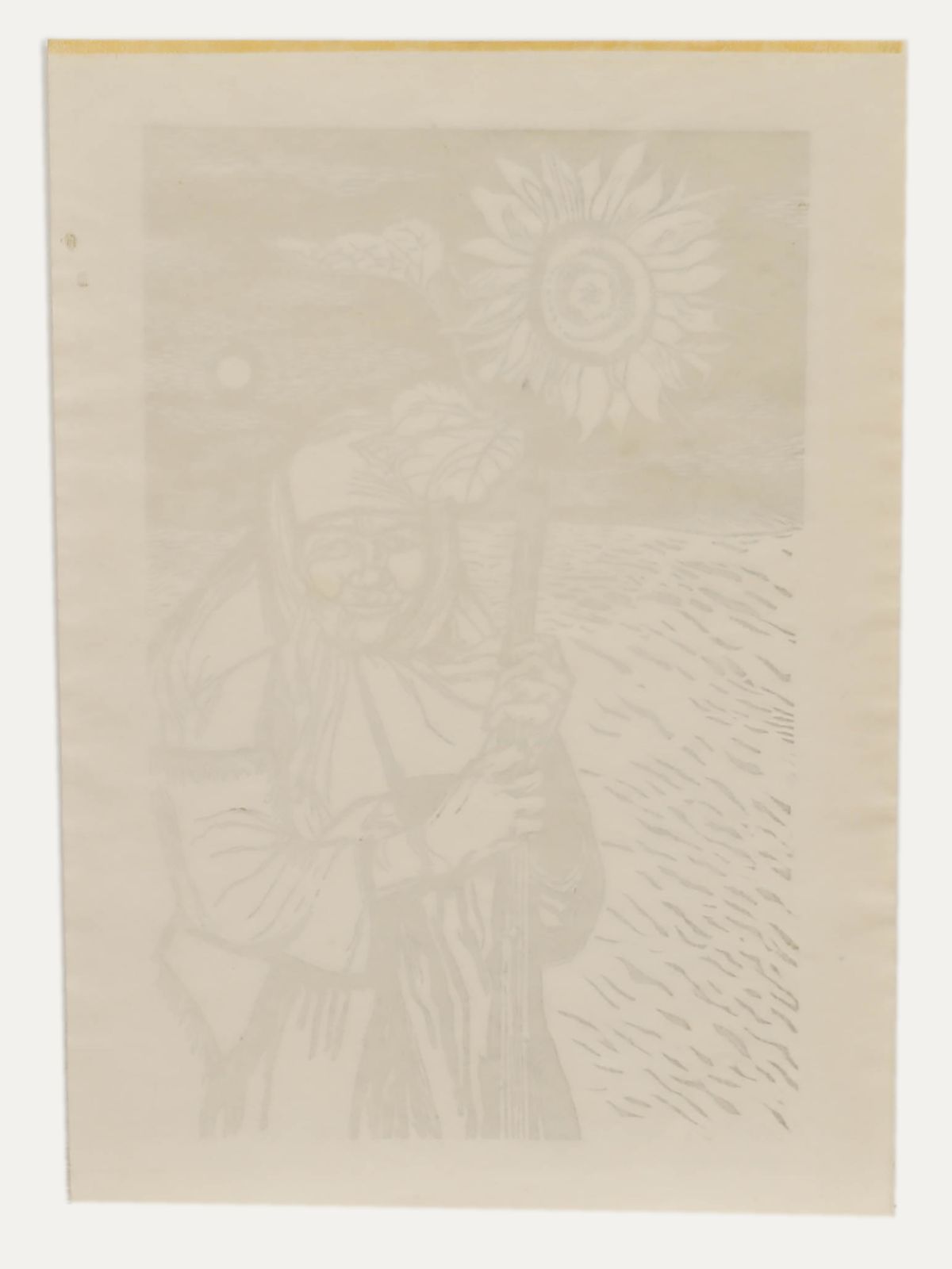 David Bethel (1923 2006) Mid 20th Century Linoprint, Peasant And Sunflower photo for sale
