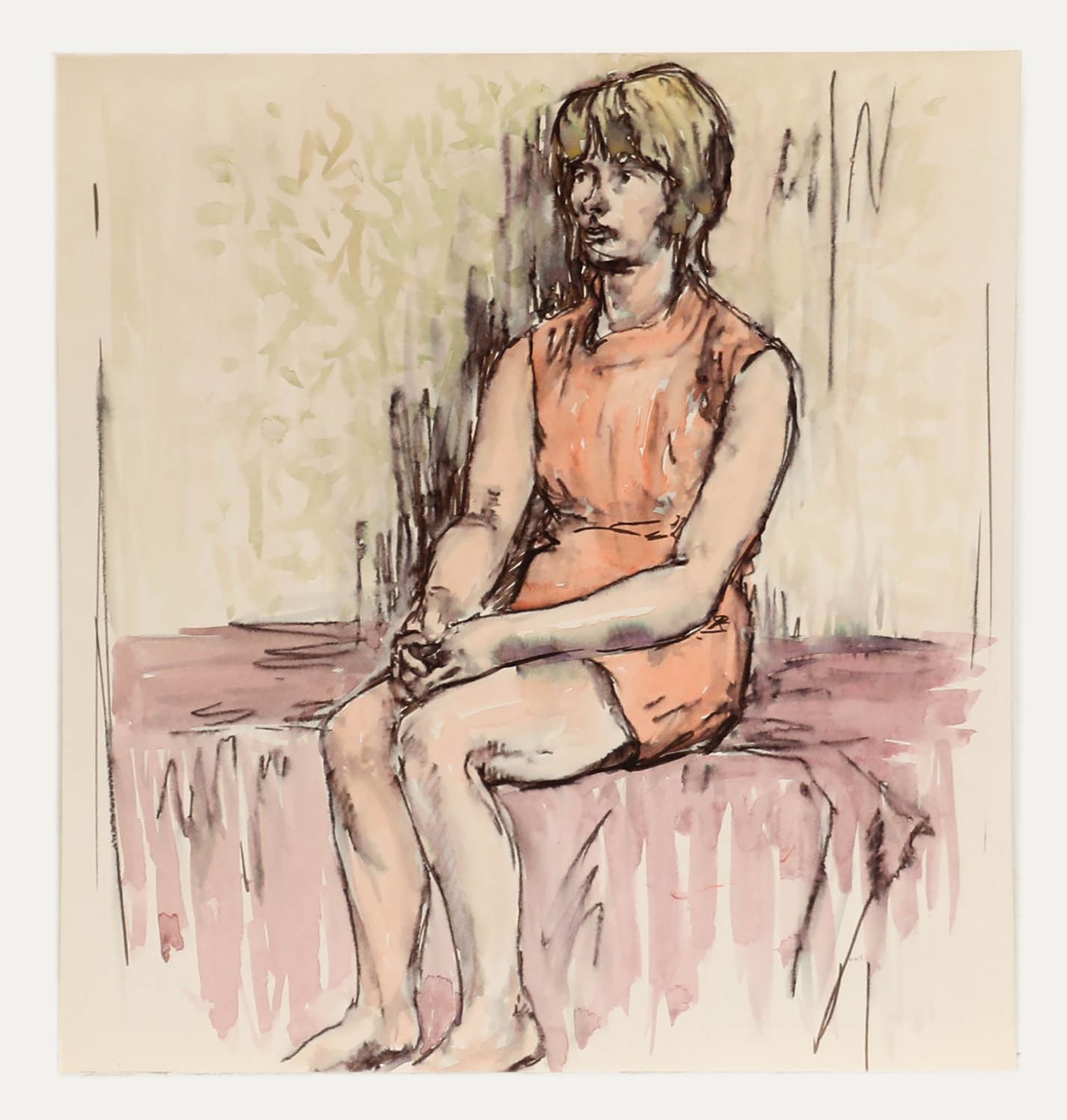 E.P. Clapholt Mid 20th Century Watercolour, The Pink Dress photo furniture