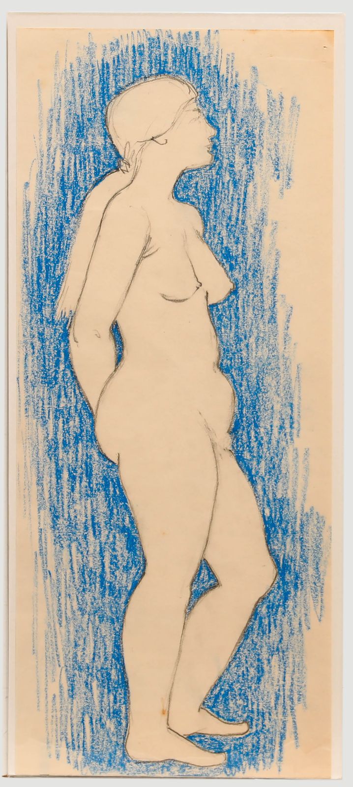 E.P. Clapholt Mid 20th Century Pastel, Nude In Blue