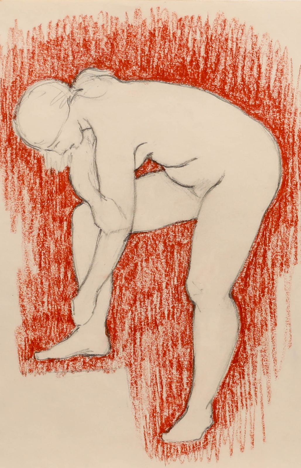 E.P. Clapholt Mid 20th Century Pastel, Nude In Red photo furniture