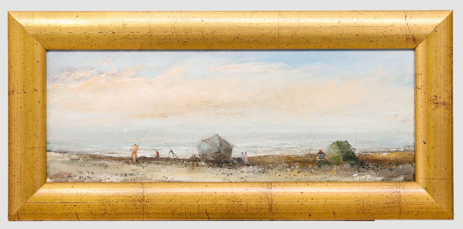 Terry Pitcher Framed 20th Century Oil, Fishermen At Blue Anchor