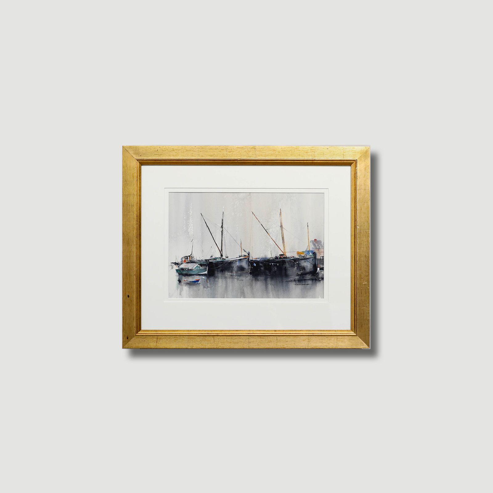 Rob Williams Framed Contemporary Watercolour, Sailing Boats In A Harbour photo buy