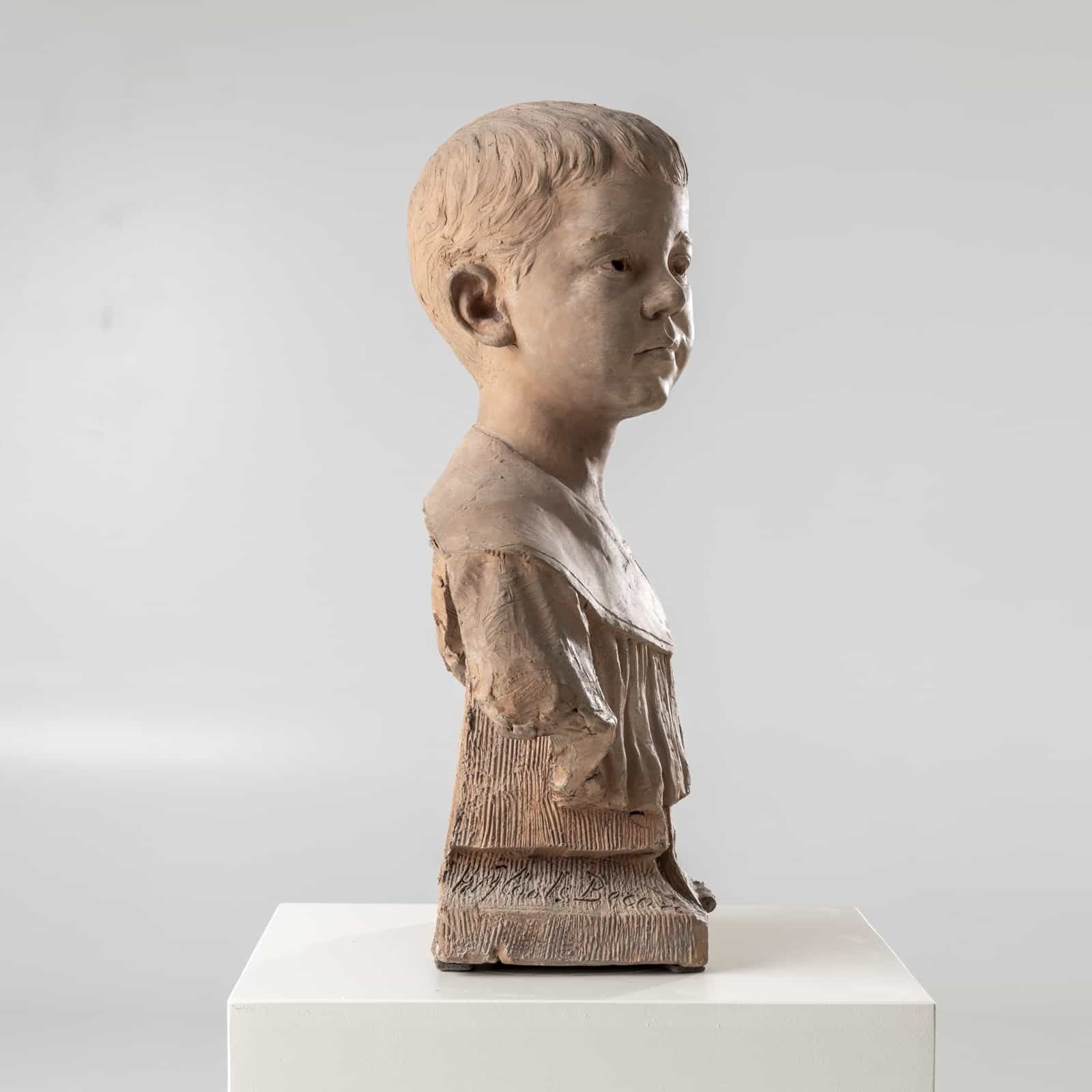 photo furniture Bust Of A Boy In Terracotta, Signed H.M. Becoré, France, 2nd Half Of The 19th Century
