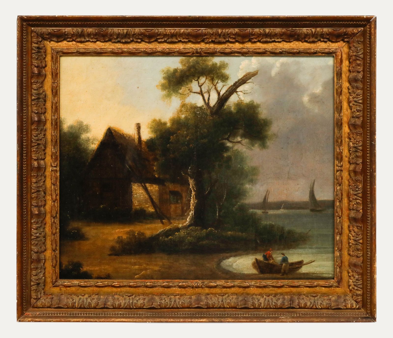 For Restoration English School 19th Century Oil, Cottage Of The Waterfront
