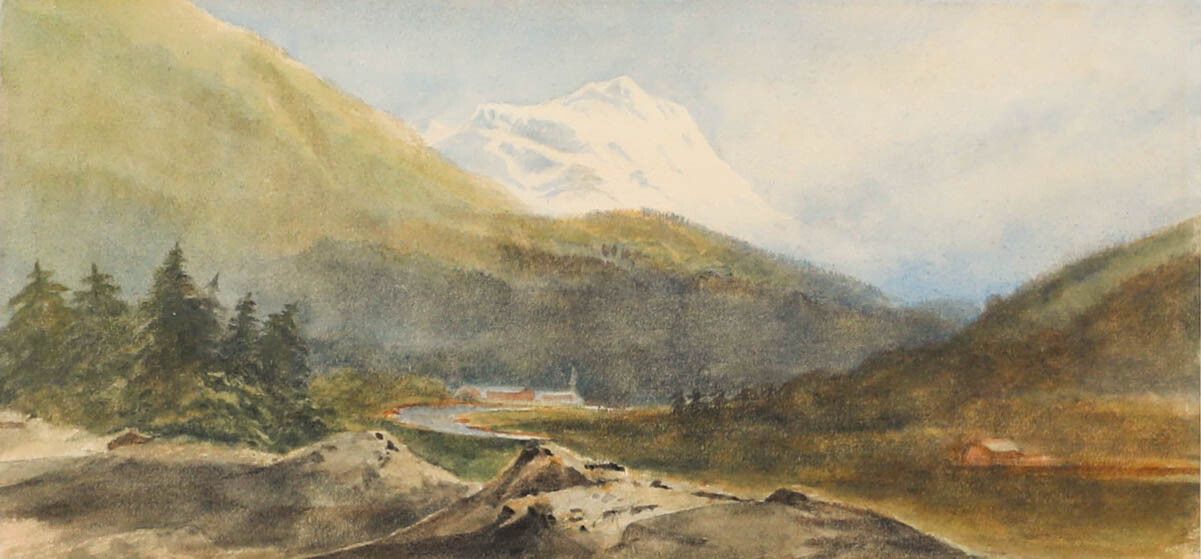19th Century Watercolour Looking To The Mountain Tops photo furniture