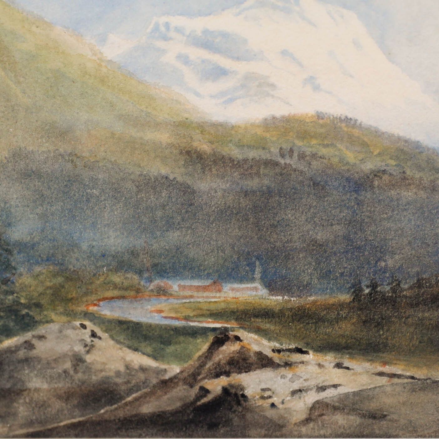 19th Century Watercolour Looking To The Mountain Tops photo Art