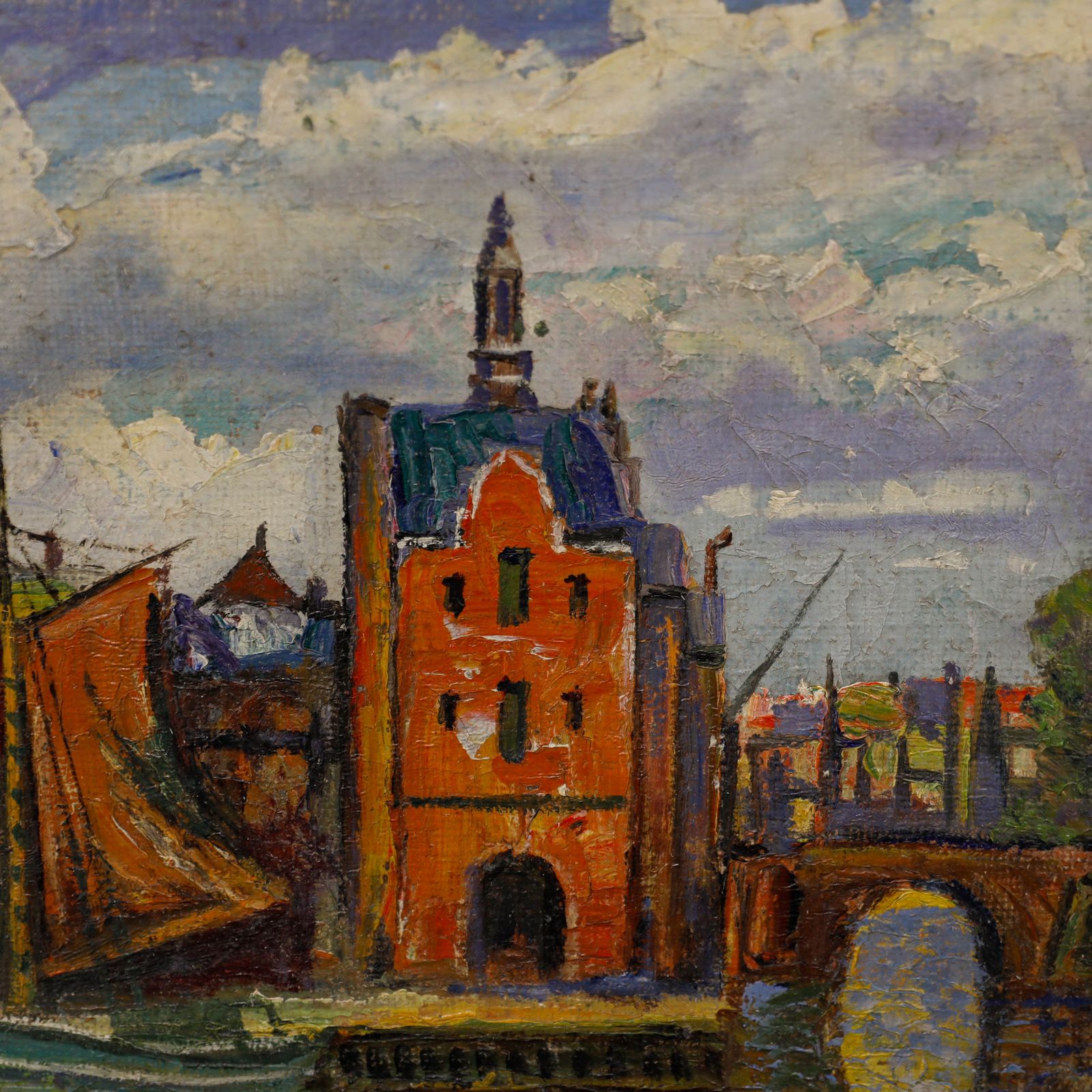 Early 20th Century Oil Flemish Barges photo Art