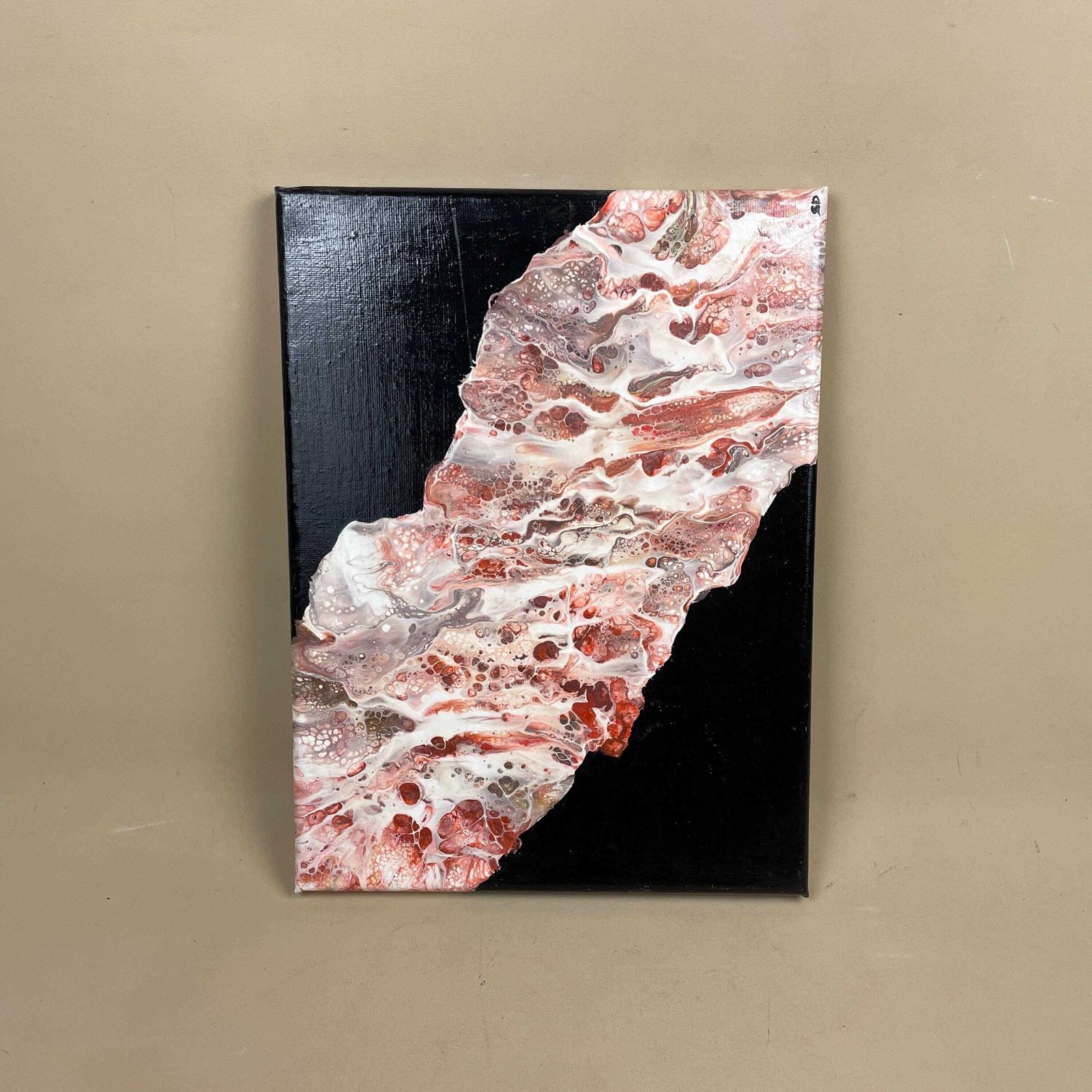 Vintage Marbled Painting Picture Original Artwork On Canvas Marble Pattern Wood Frame Painted Art Rectangle 31x22.7cm Wall Hanging Marbling