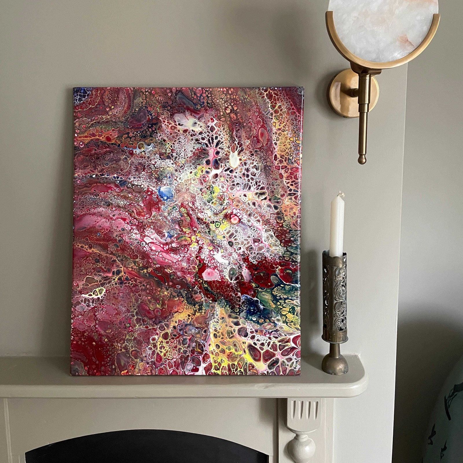 Vintage Marbled Painting Picture Original Artwork On Canvas Marble Pattern Wood Frame Painted Art Rectangle 31x22.7cm Wall Hanging Marbling photo furniture