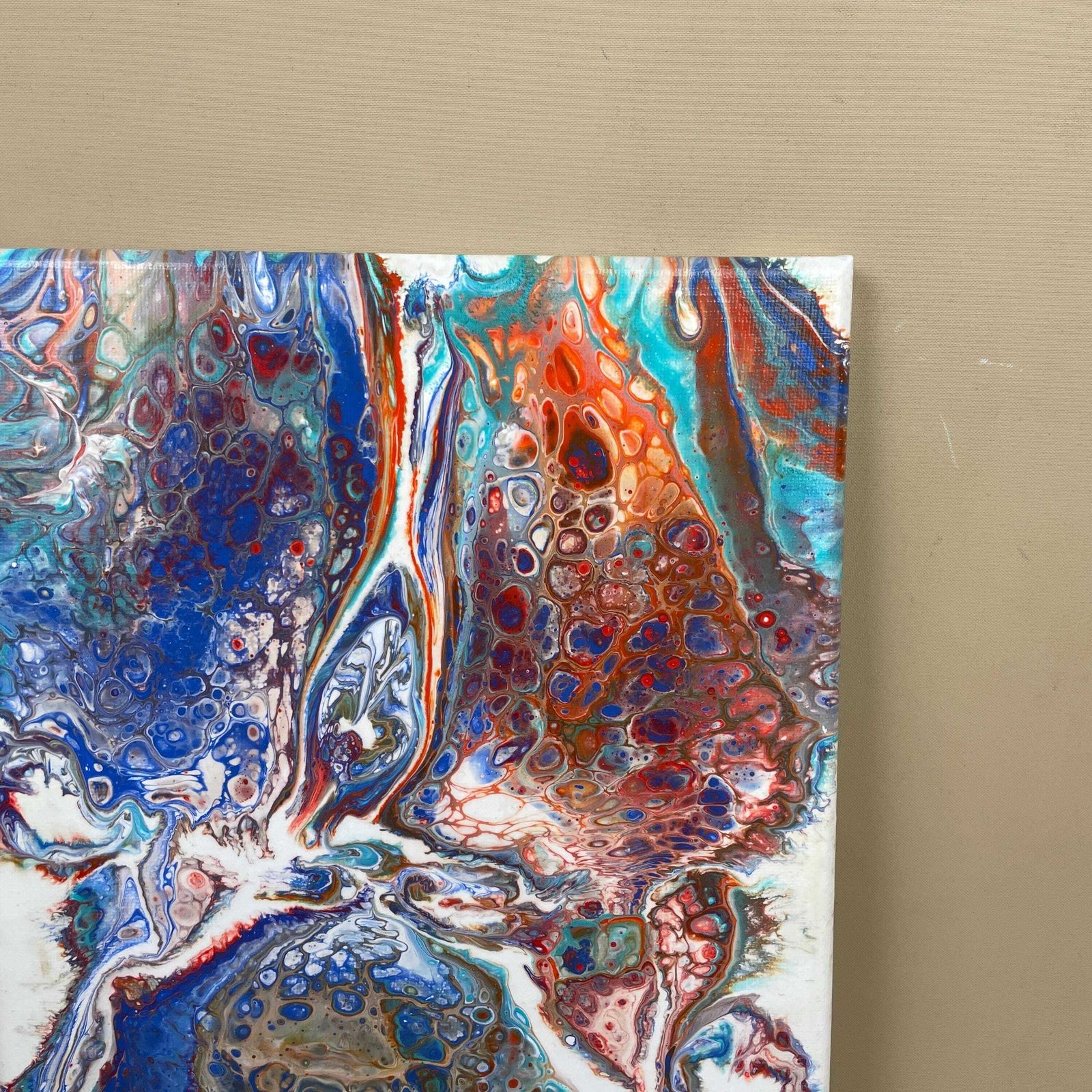Vintage Marbled Painting Picture Original Artwork On Canvas Marble Pattern Wood Frame Painted Art Rectangle 31x22.7cm Wall Hanging Marbling photo vinterior