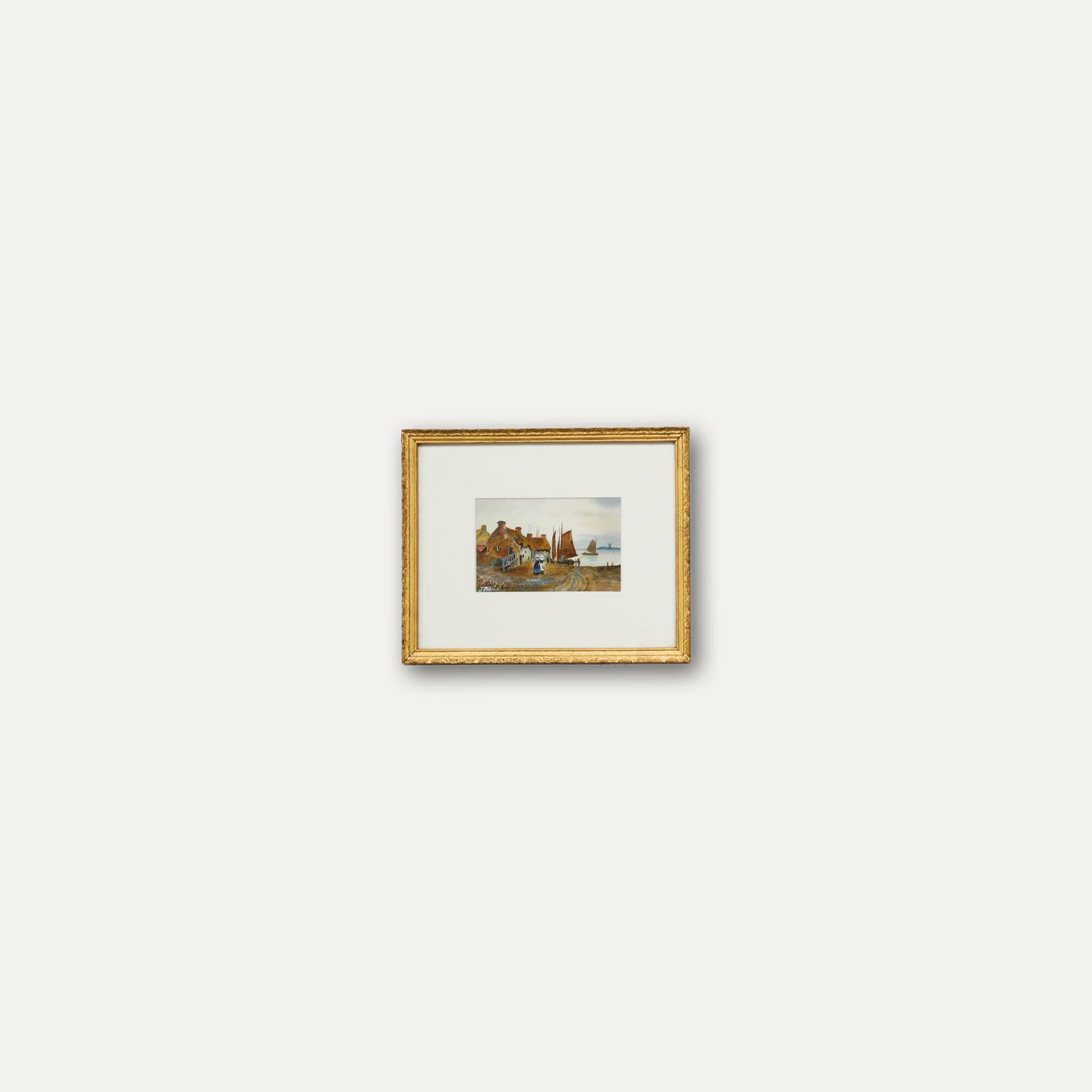J. A. Wells 19th Century Watercolour, Coastal Town photo vinterior