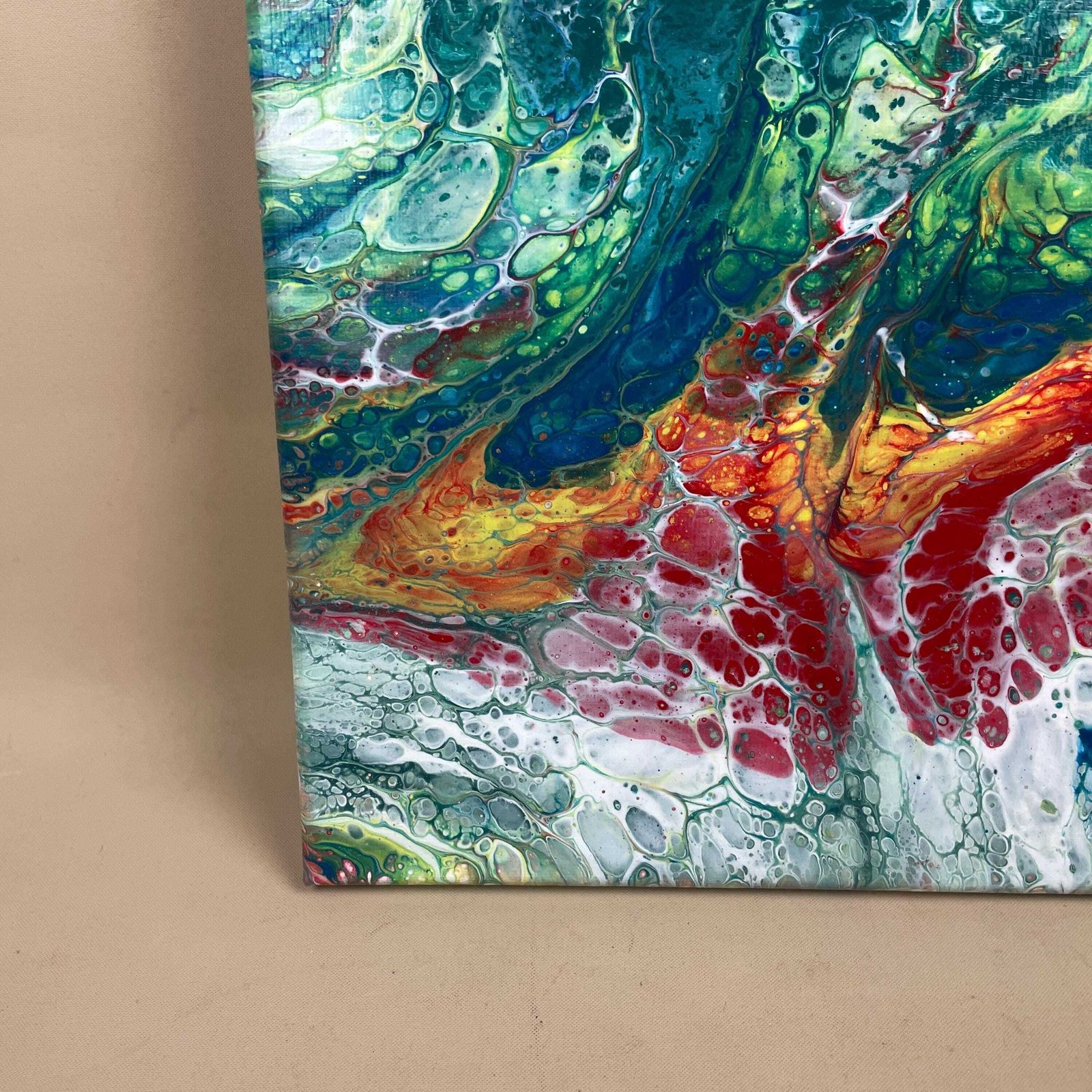 Vintage Marbled Painting Picture Original Artwork On Canvas Marble Pattern Wood Frame Painted Art Rectangle 31x22.7cm Wall Hanging Marbling photo vinterior