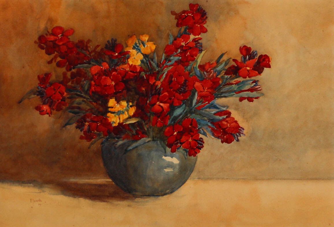 Esme Marie Josephine Jacob Framed Early 20th Century Watercolour, Wallflowers photo furniture