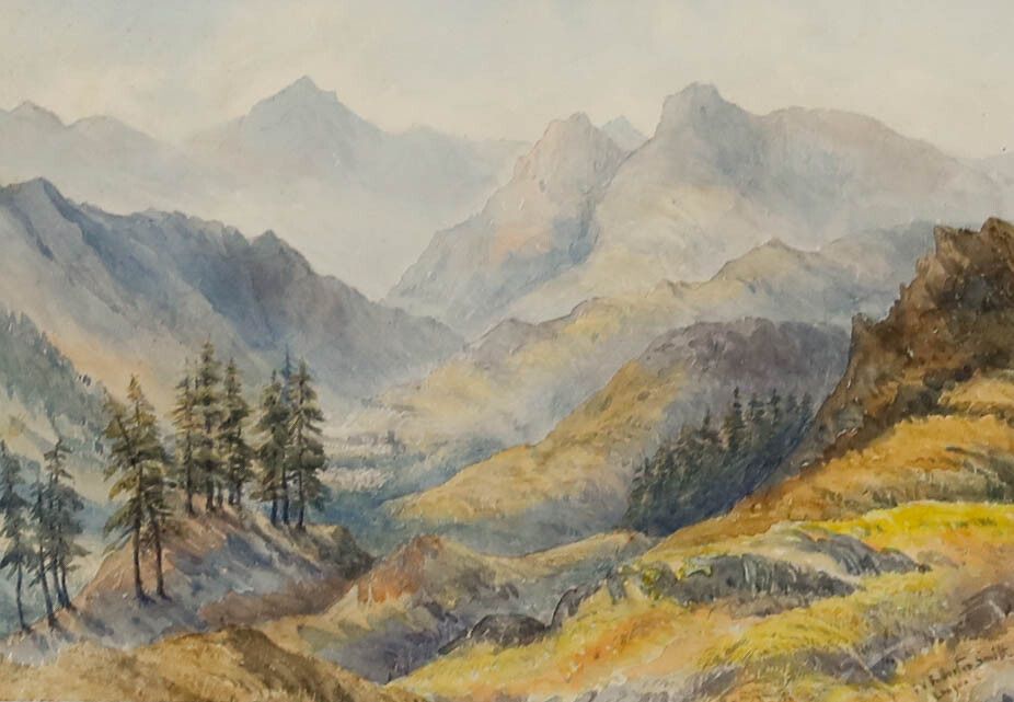 F.V. Fullerton Smith Framed Early 20th Century Watercolour, Langdale Fells photo furniture