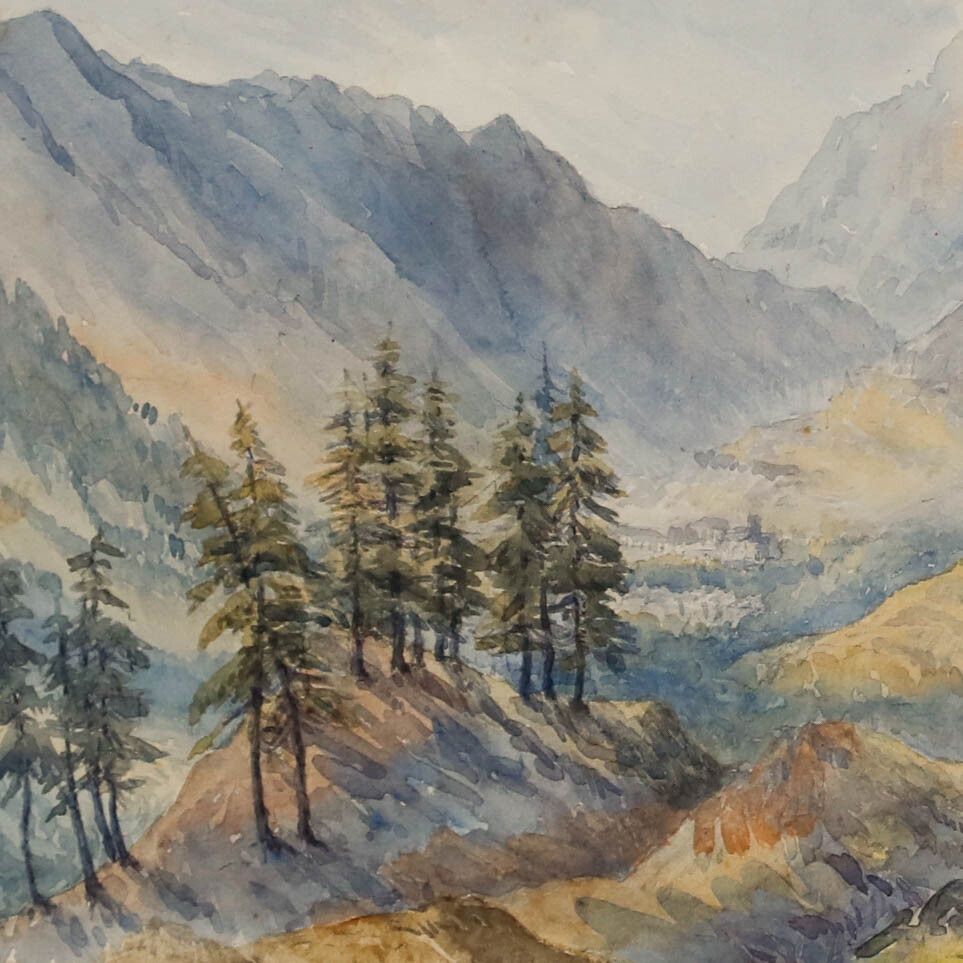 F.V. Fullerton Smith Framed Early 20th Century Watercolour, Langdale Fells photo Art