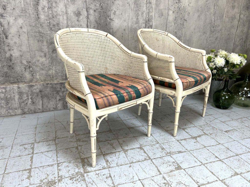 photo furniture Pair Of Shabby Chic Mid Century Wicker And Cane Armchairs